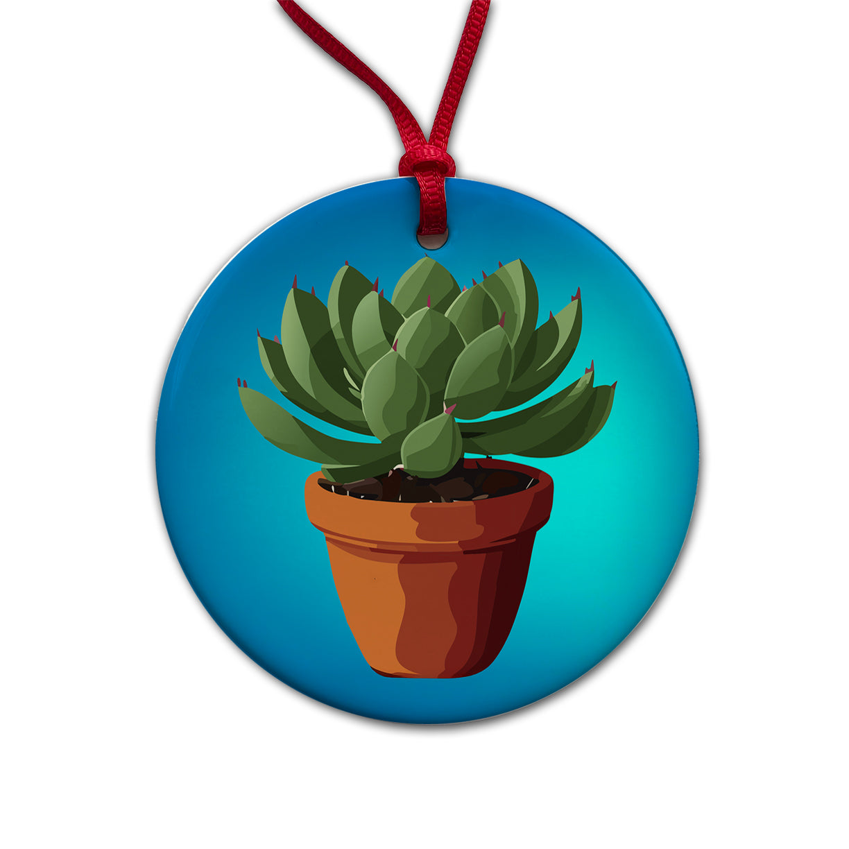 Succulent Plant in Pot Round Ceramic Holiday Christmas Tree Ornament