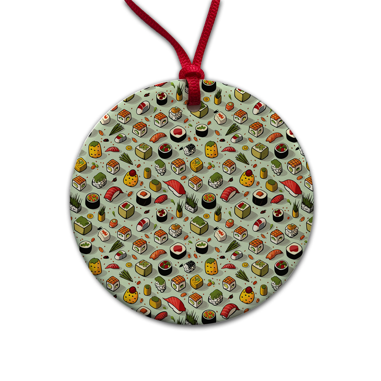 Sushi Food Fun Pattern Round Ceramic Holiday Christmas Tree Ornament