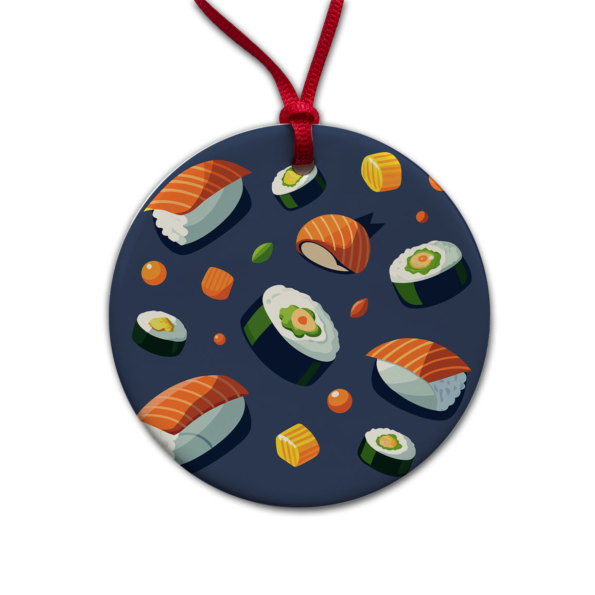 Sushi Food Scattered Round Ceramic Holiday Christmas Tree Ornament