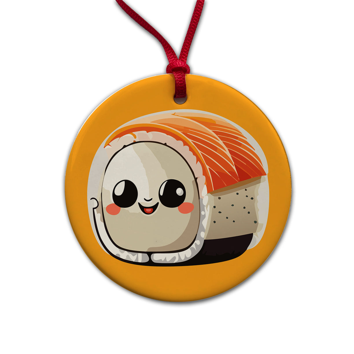 Sushi Roll Cute Chibi Kawaii Funny Food Round Ceramic Holiday Christmas Tree Ornament