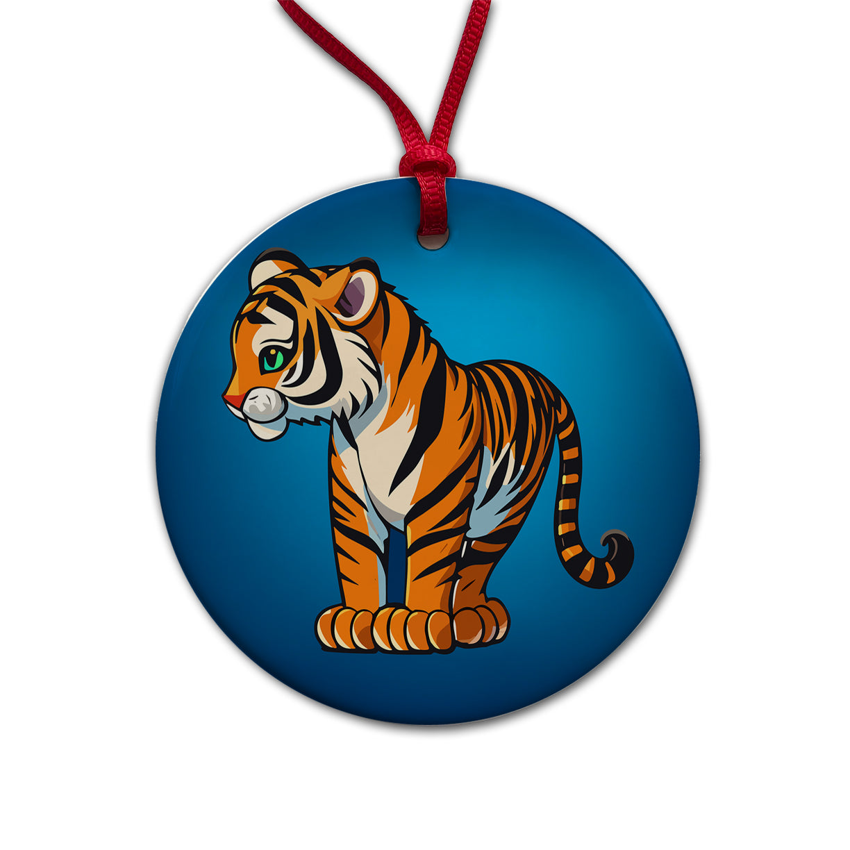 Tiger Cute Standing Round Ceramic Holiday Christmas Tree Ornament