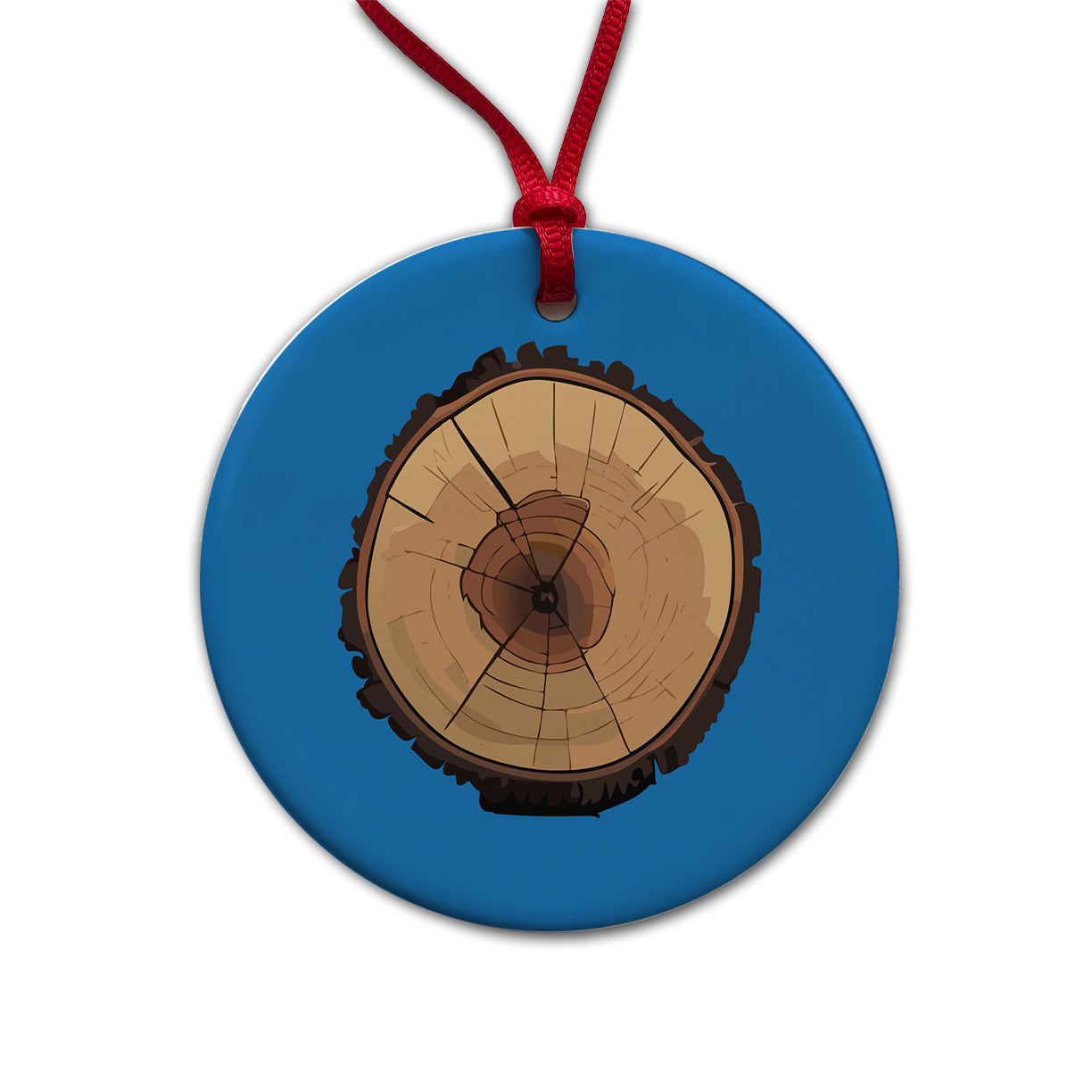 Tree Ring Slice Round Ceramic Holiday Christmas Tree Ornament