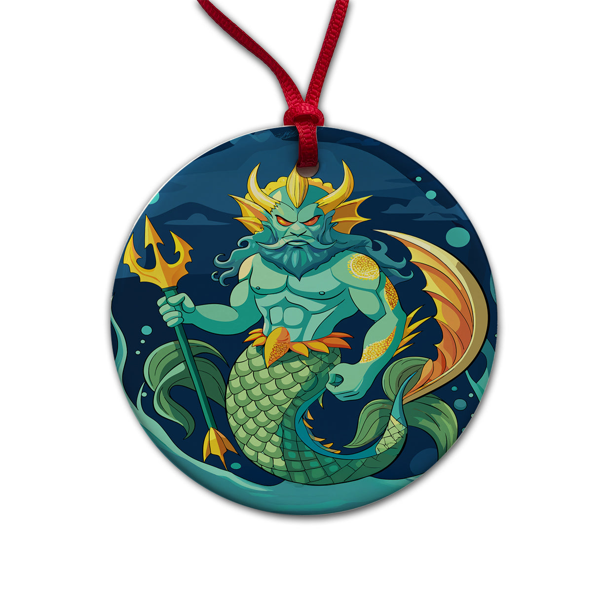 Triton Sea God Greek Mythology Round Ceramic Holiday Christmas Tree Ornament