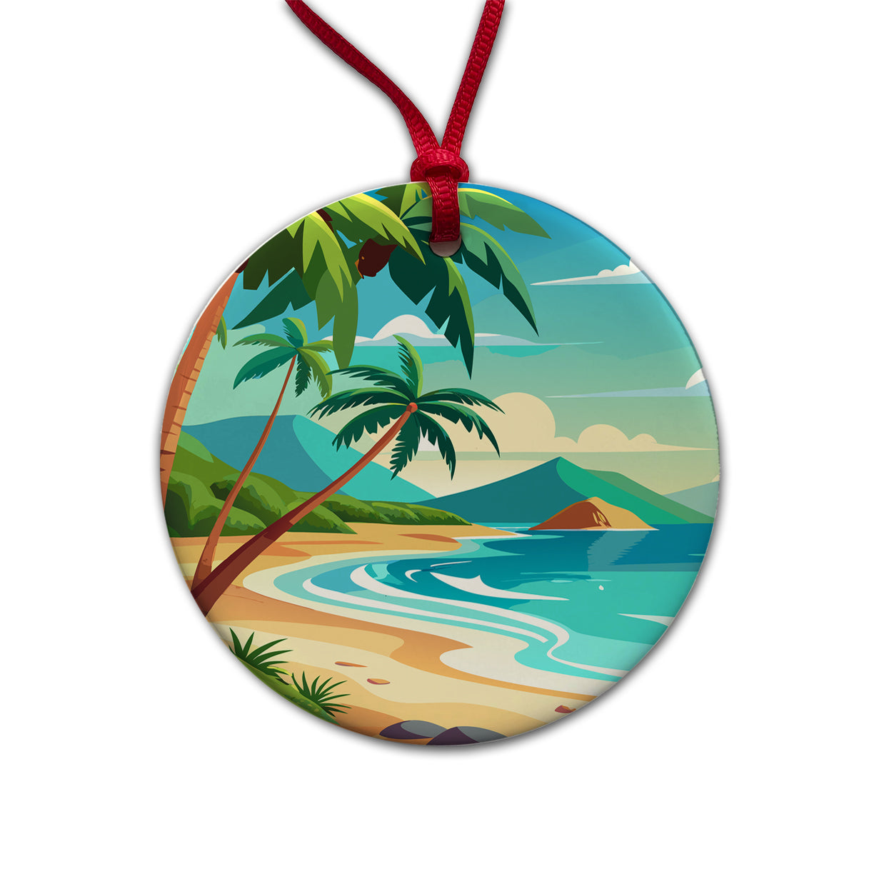 Tropical Beach Ocean Vacation Travel Round Ceramic Holiday Christmas Tree Ornament