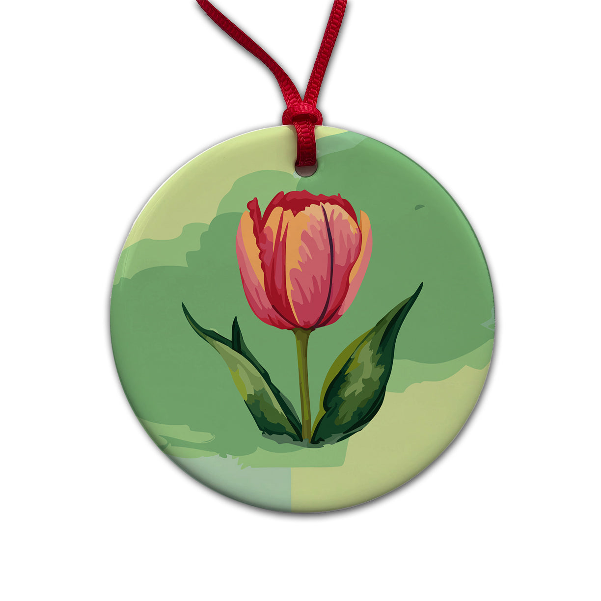 Tulip Flower Watercolor Round Ceramic Holiday Christmas Tree Ornament