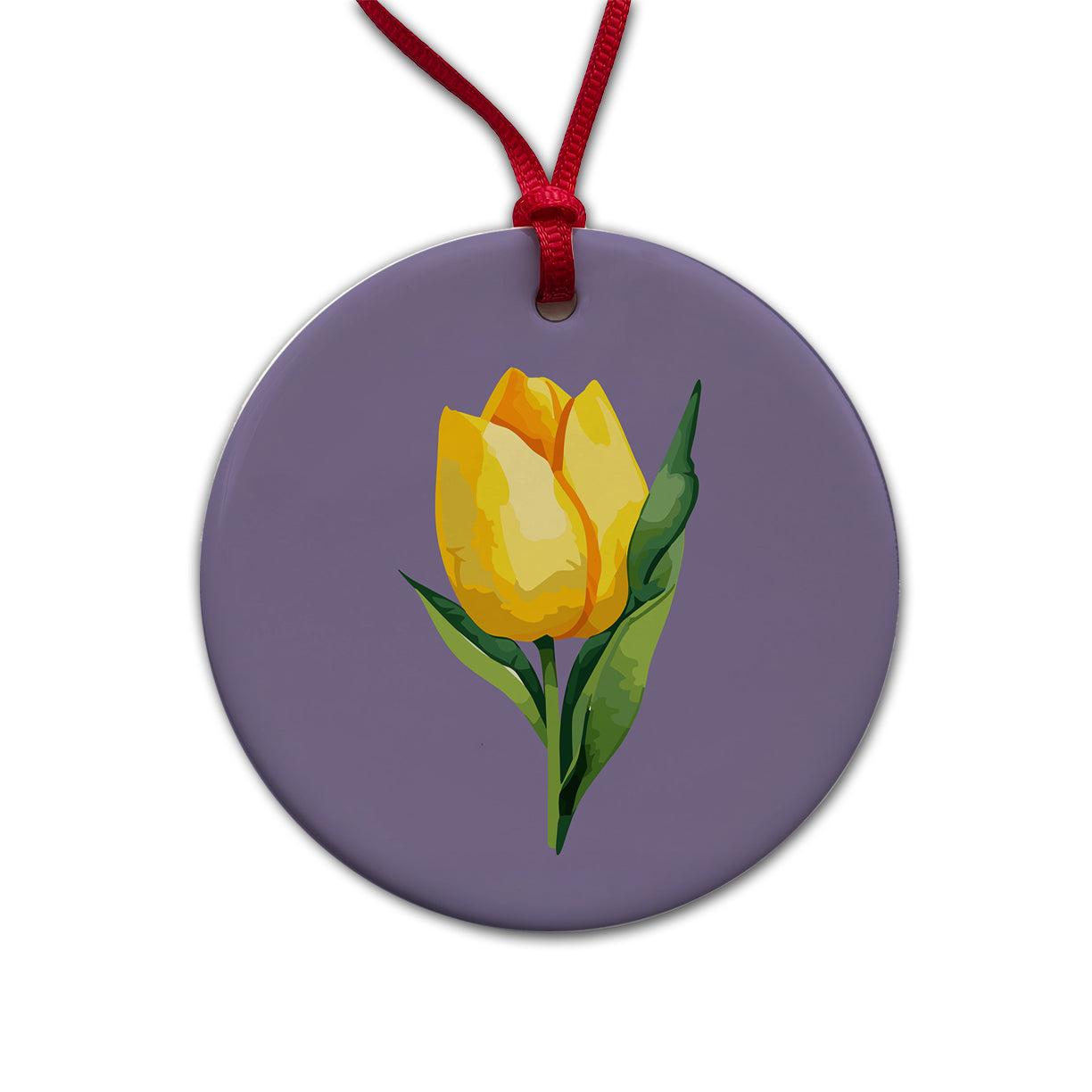 Tulip Flower Yellow Watercolor Round Ceramic Holiday Christmas Tree Ornament