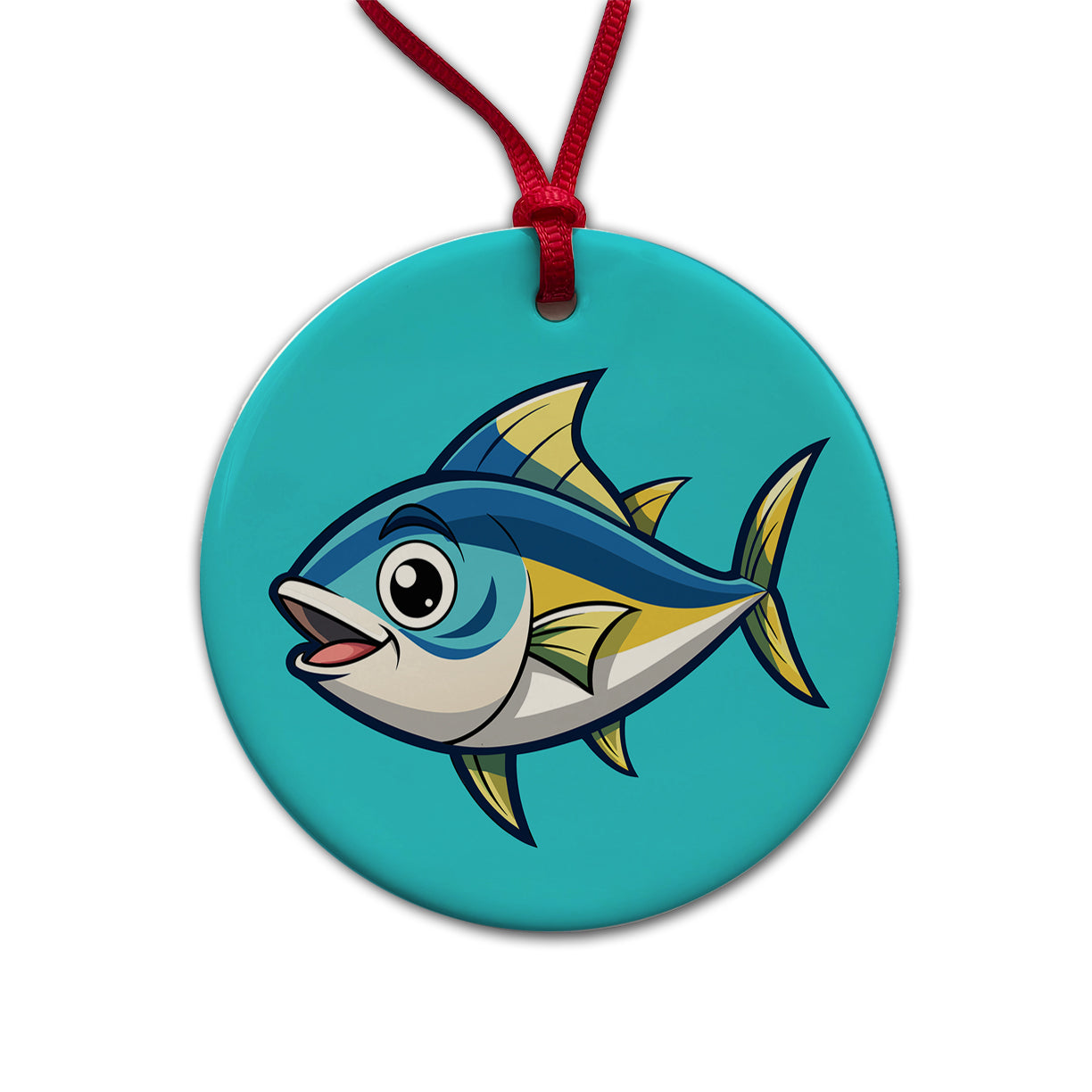 Tuna Fish Cute Round Ceramic Holiday Christmas Tree Ornament