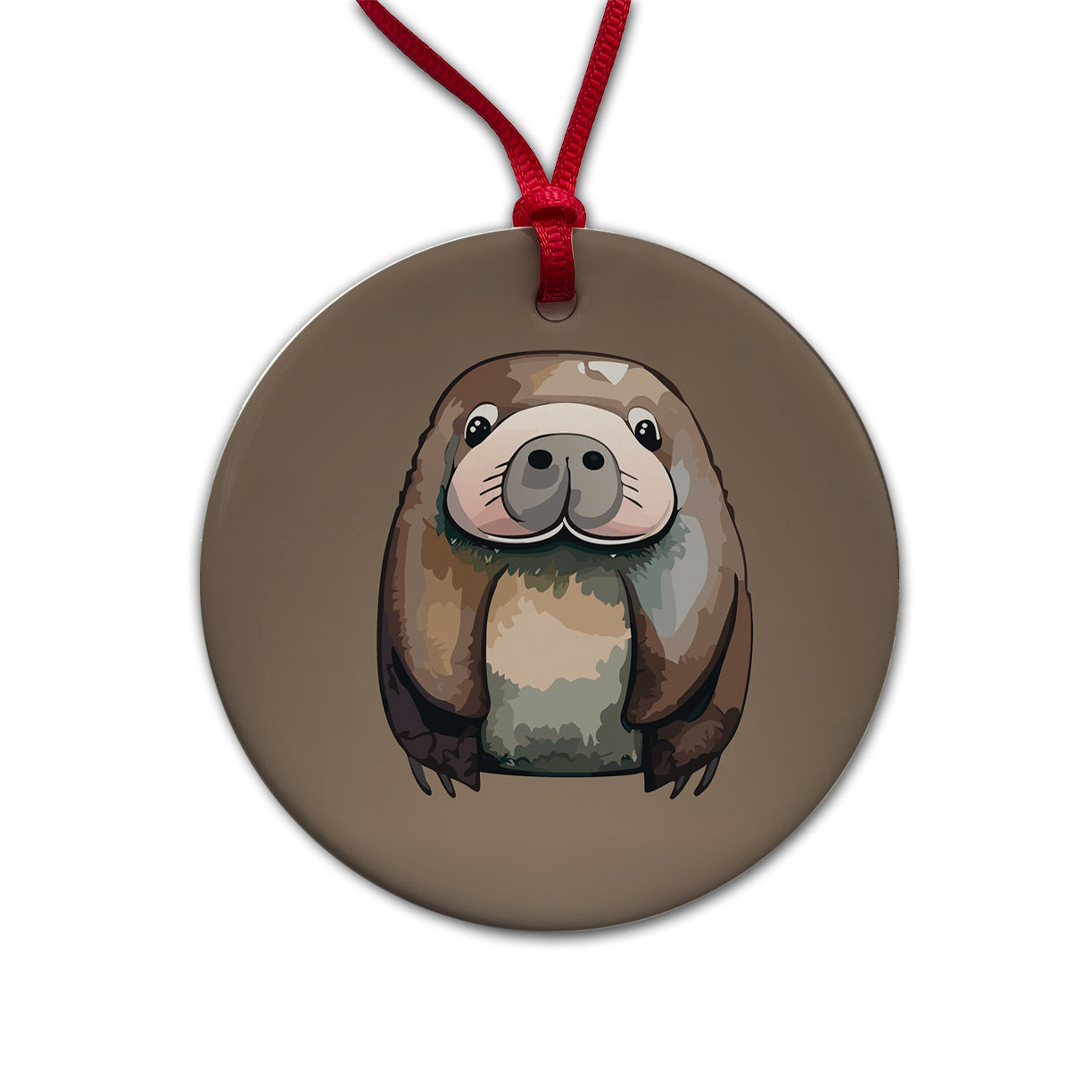 Walrus Cute Watercolor Round Ceramic Holiday Christmas Tree Ornament