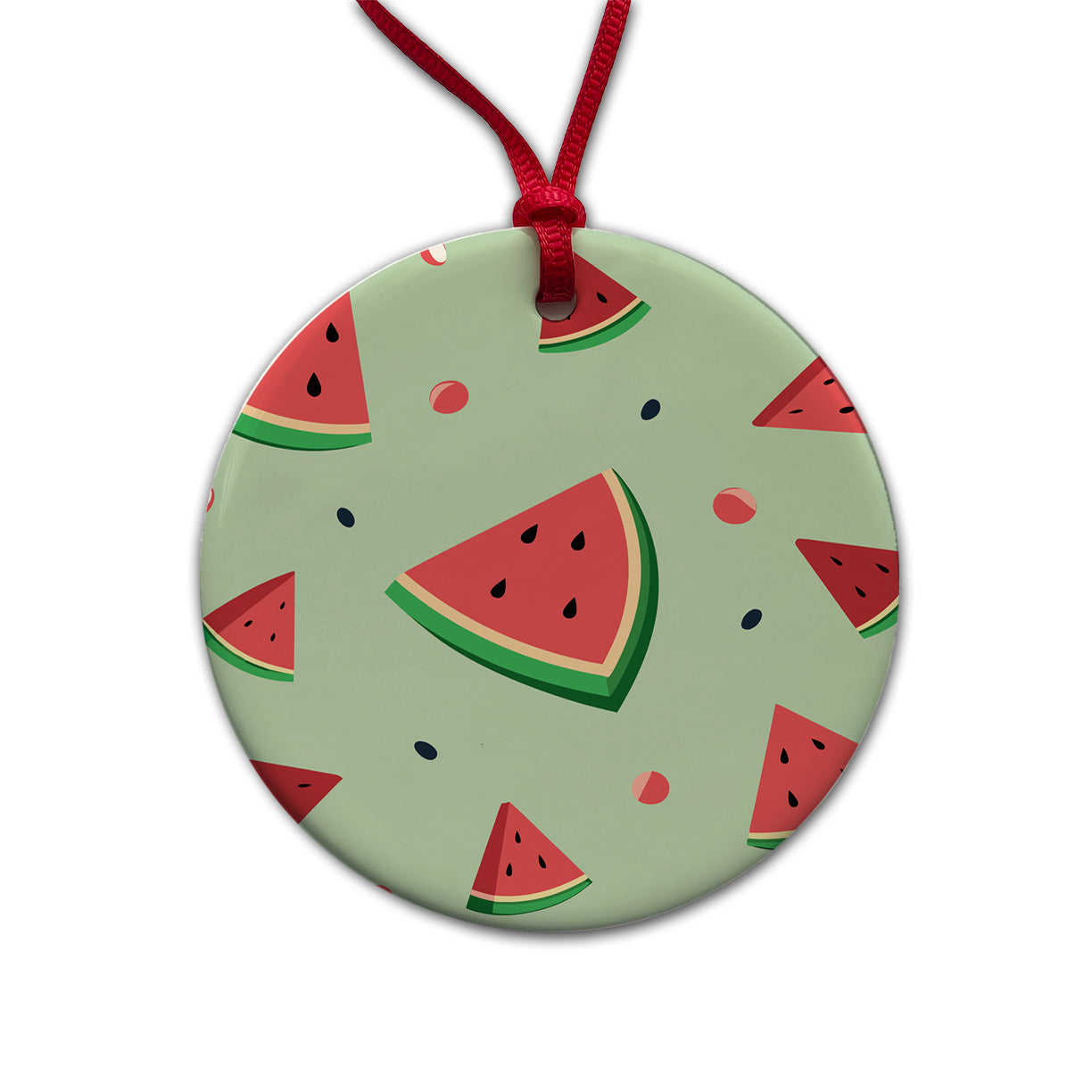Watermelon Scattered Fruit Round Ceramic Holiday Christmas Tree Ornament