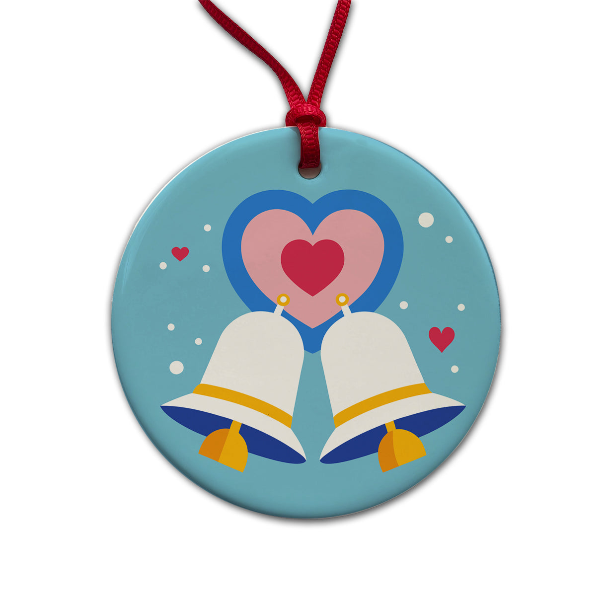 Wedding Bells Heart Love Marriage Round Ceramic Holiday Christmas Tree Ornament