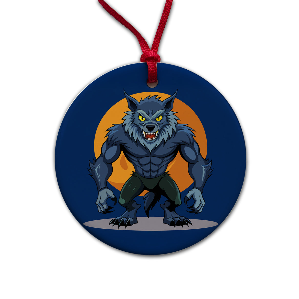 Werewolf Scary Round Ceramic Holiday Christmas Tree Ornament
