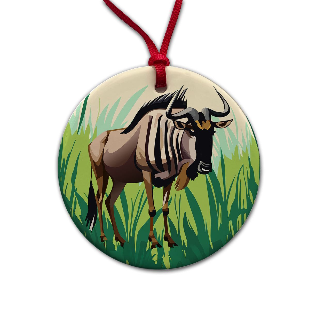 Wildebeest Africa Animal Round Ceramic Holiday Christmas Tree Ornament