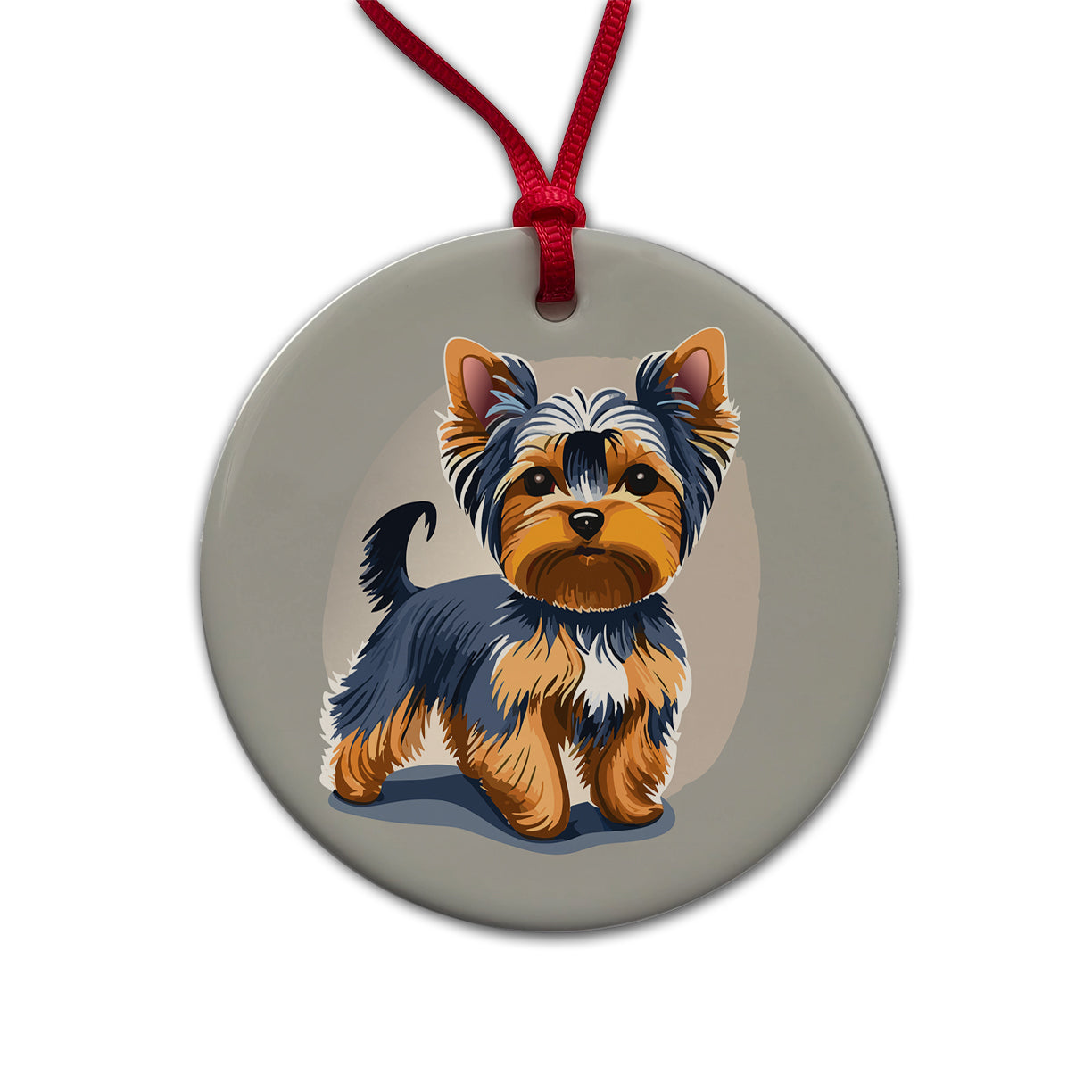 Yorkshire Terrier Dog Standing Round Ceramic Holiday Christmas Tree Ornament