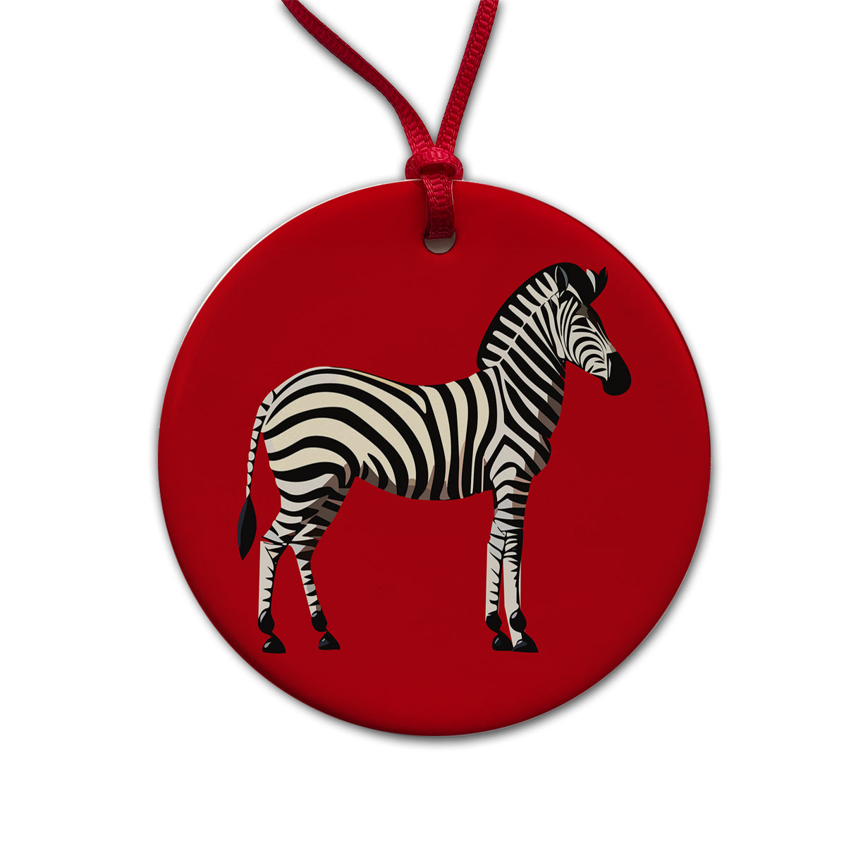Zebra Standing Profile Round Ceramic Holiday Christmas Tree Ornament