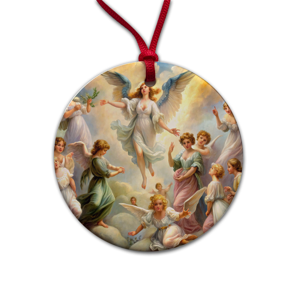 Angels Painting Watercolor Round Ceramic Holiday Christmas Tree Ornament
