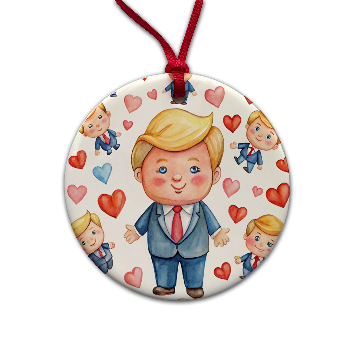 Cute Donald Trumps Hearts Round Ceramic Holiday Christmas Tree Ornament