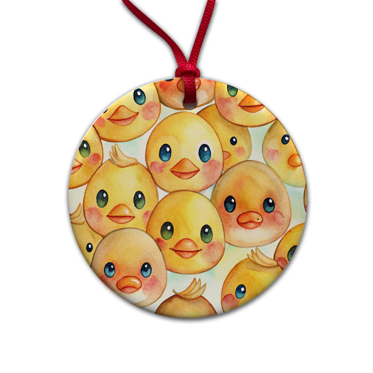 Cute Duck Faces Watercolor Round Ceramic Holiday Christmas Tree Ornament