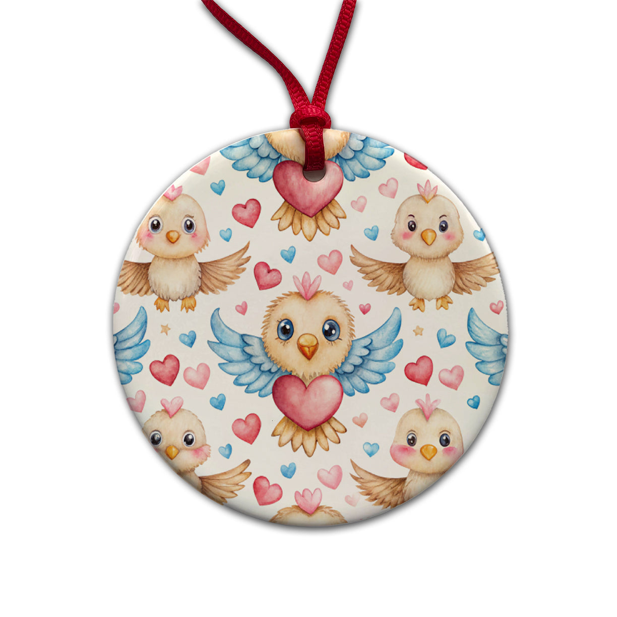 Cute Eagles Hearts Watercolor Round Ceramic Holiday Christmas Tree Ornament