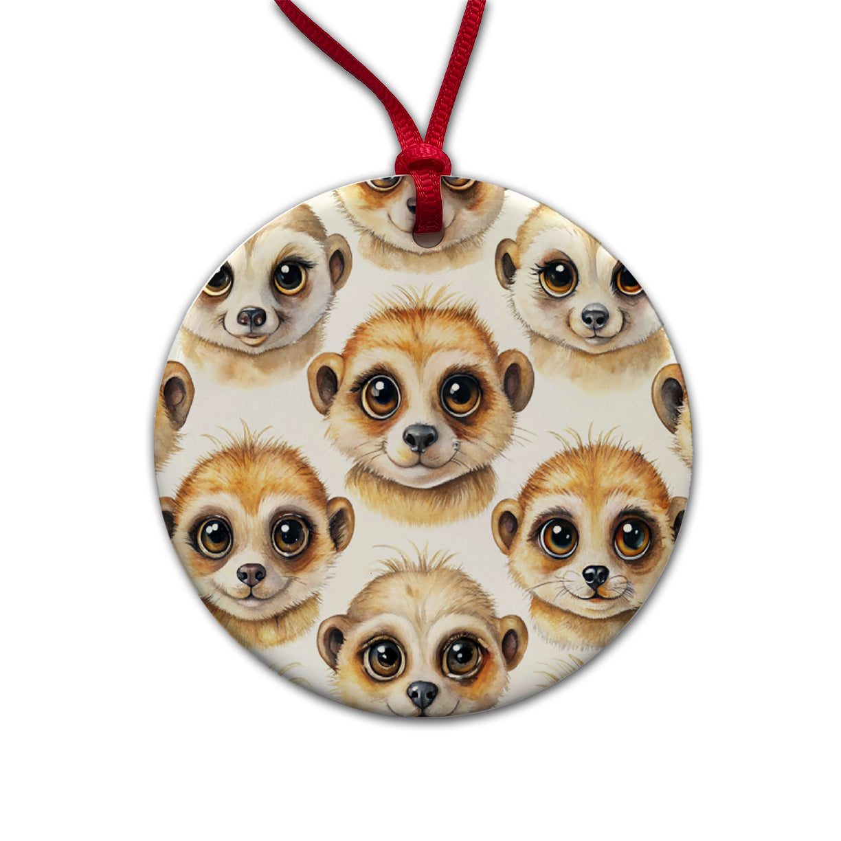Cute Meerkat Faces Watercolor Round Ceramic Holiday Christmas Tree Ornament