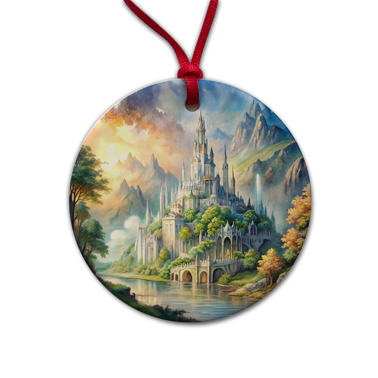 Elves Elvish Beautiful Fantasy Watercolor Round Ceramic Holiday Christmas Tree Ornament