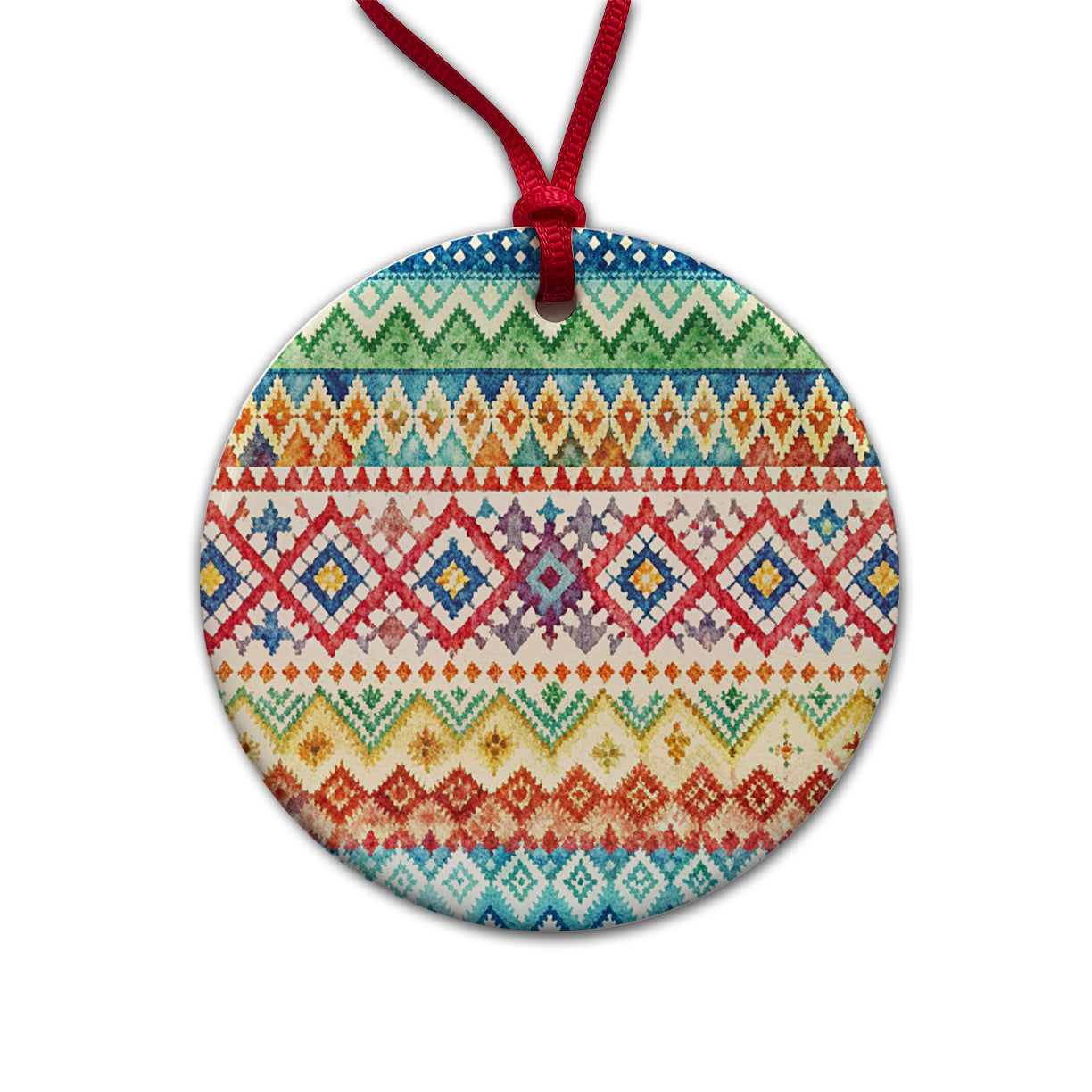 Fair Isle Knitting Sweater Round Ceramic Holiday Christmas Tree Ornament