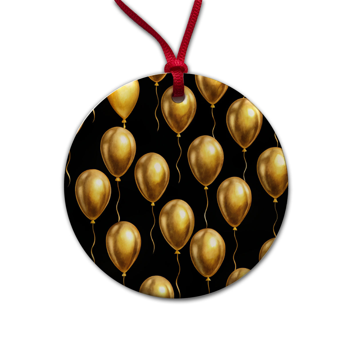 Gold Balloons Black Background Birthday Anniversary Round Ceramic Holiday Christmas Tree Ornament