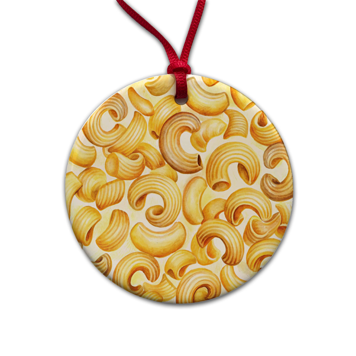 Macaroni Noodles Pasta Watercolor Round Ceramic Holiday Christmas Tree Ornament
