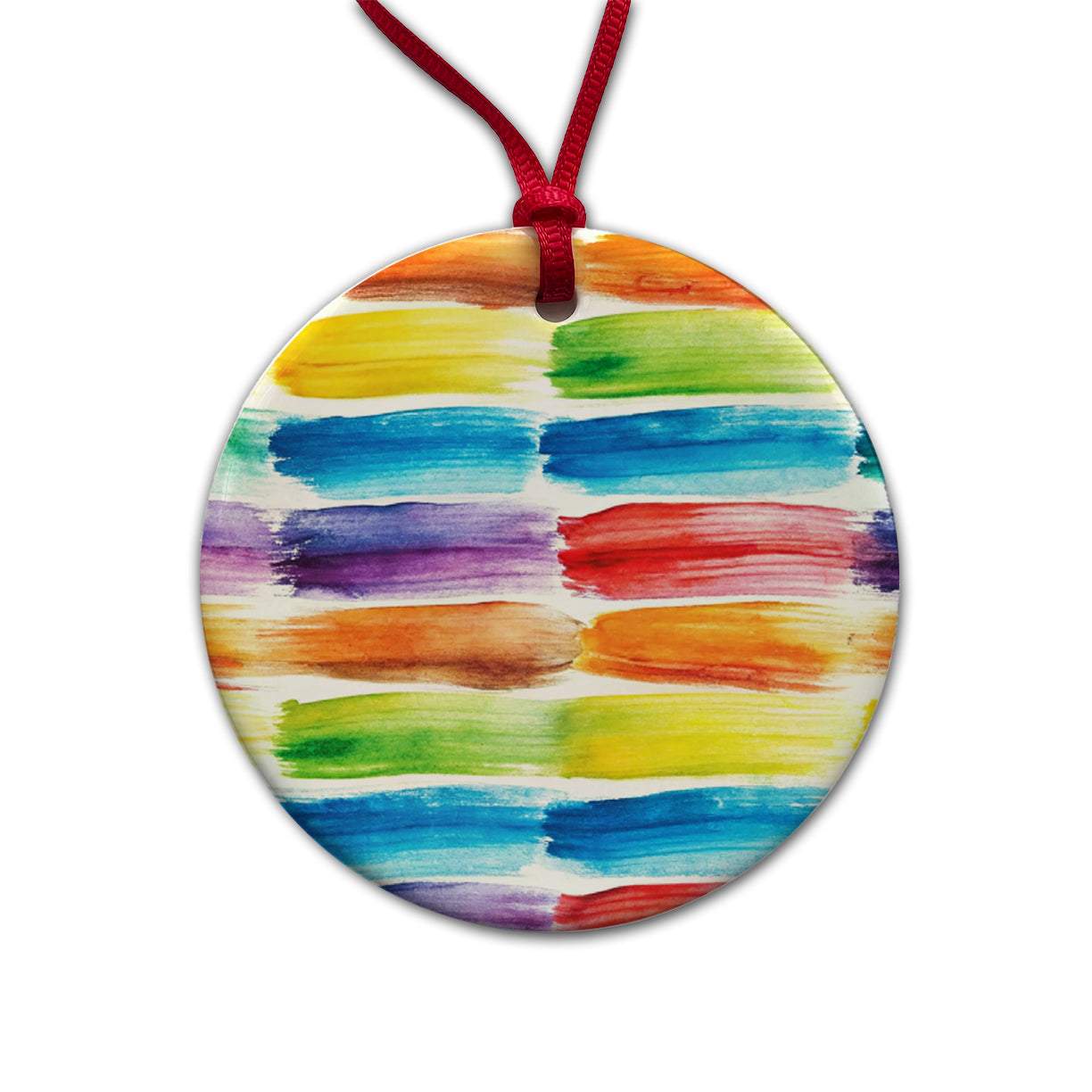 Paint Brush Strokes Watercolor Round Ceramic Holiday Christmas Tree Ornament