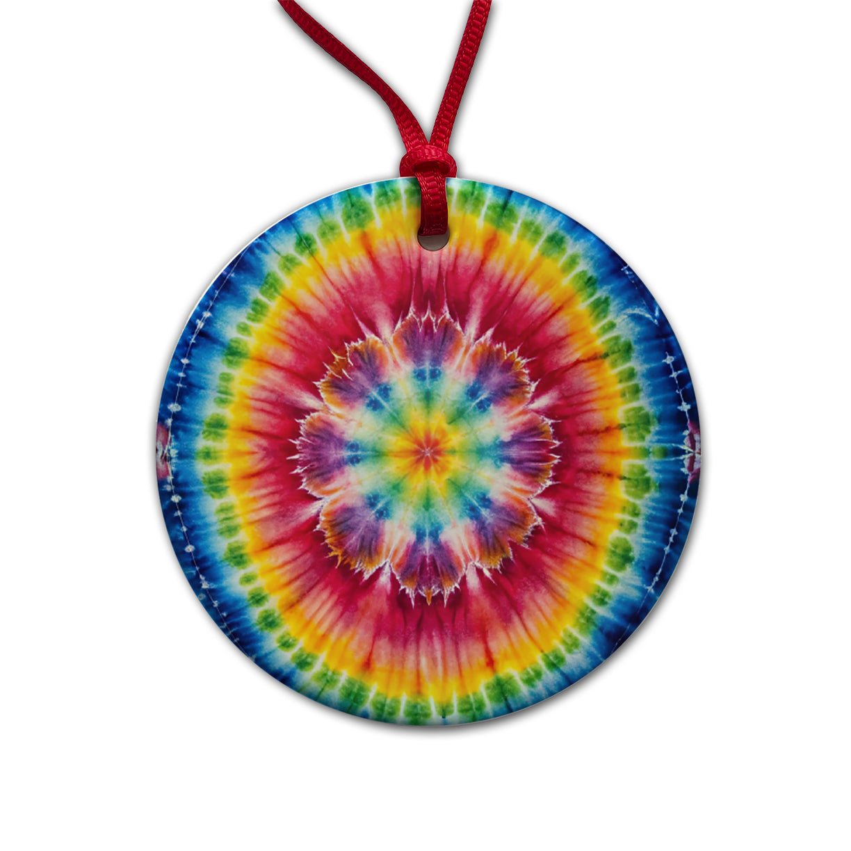 Tie Dye Pattern Watercolor Round Ceramic Holiday Christmas Tree Ornament