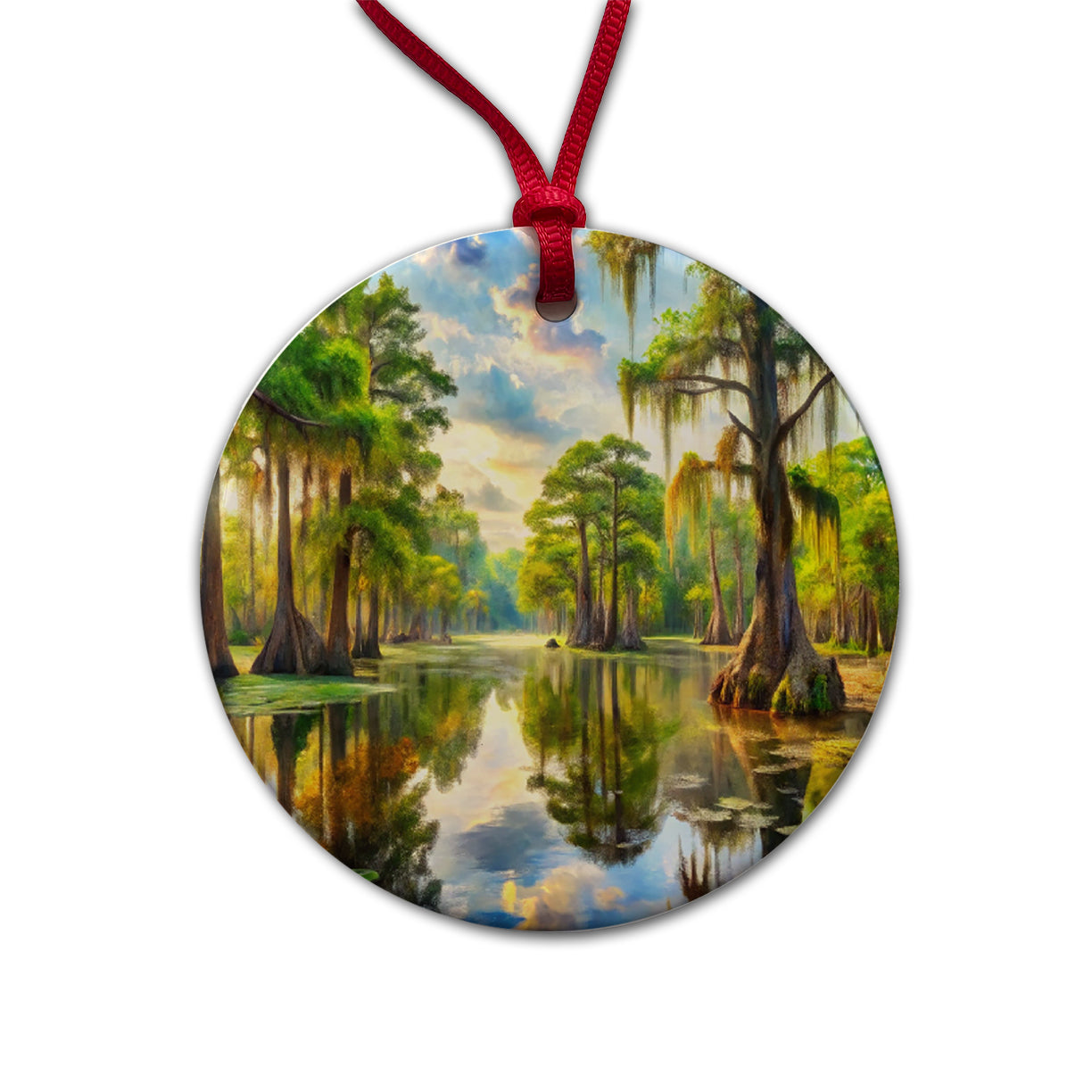 Beautiful Swamp Everglades Watercolor Round Ceramic Holiday Christmas Tree Ornament