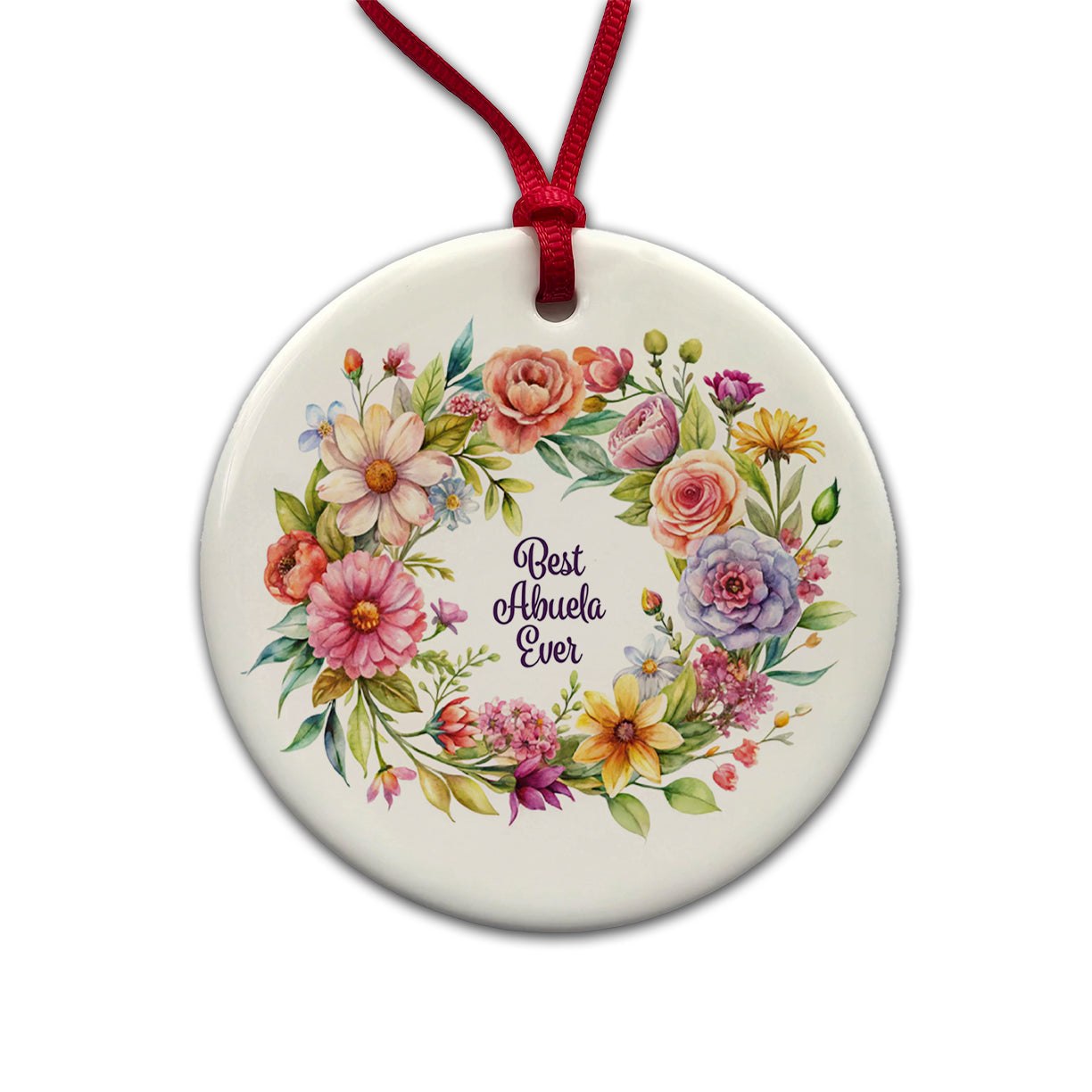 Best Abuela Spanish Grandma Ever Flowers Round Ceramic Holiday Christmas Tree Ornament
