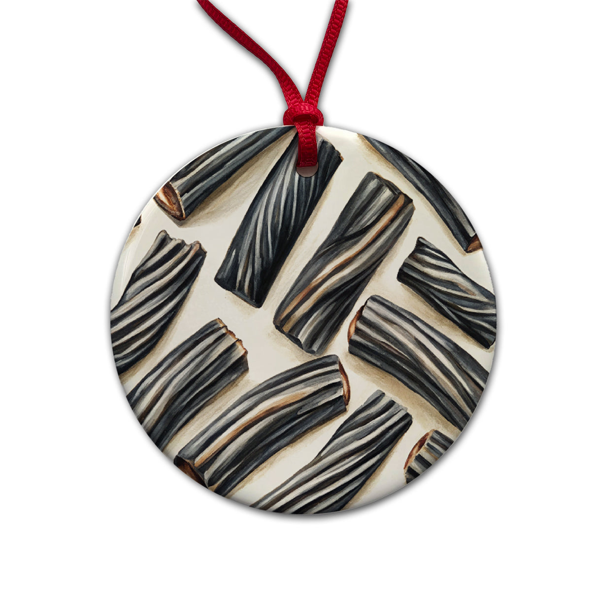 Black Licorice Round Ceramic Holiday Christmas Tree Ornament