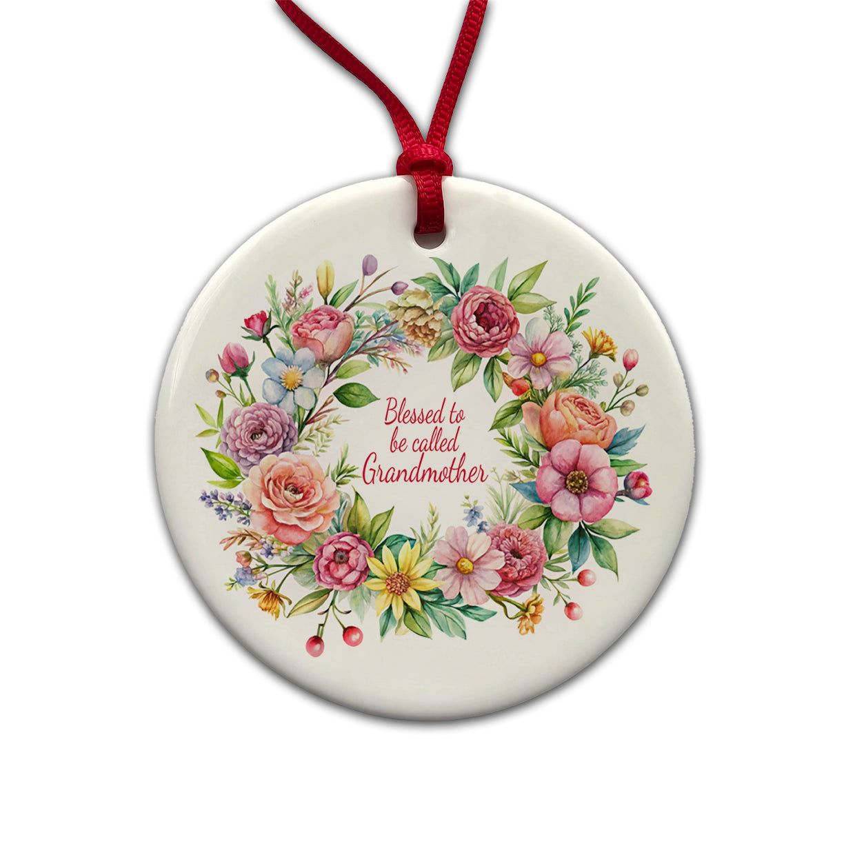 Blessed To Be Called Grandmother Flowers Floral Round Ceramic Holiday Christmas Tree Ornament