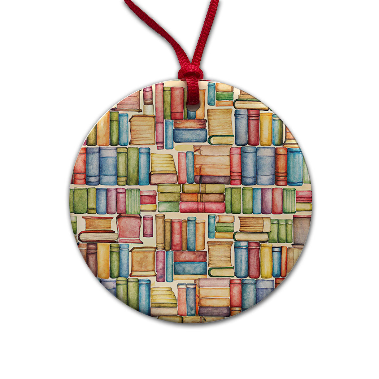 Books Library Reader Reading Round Ceramic Holiday Christmas Tree Ornament