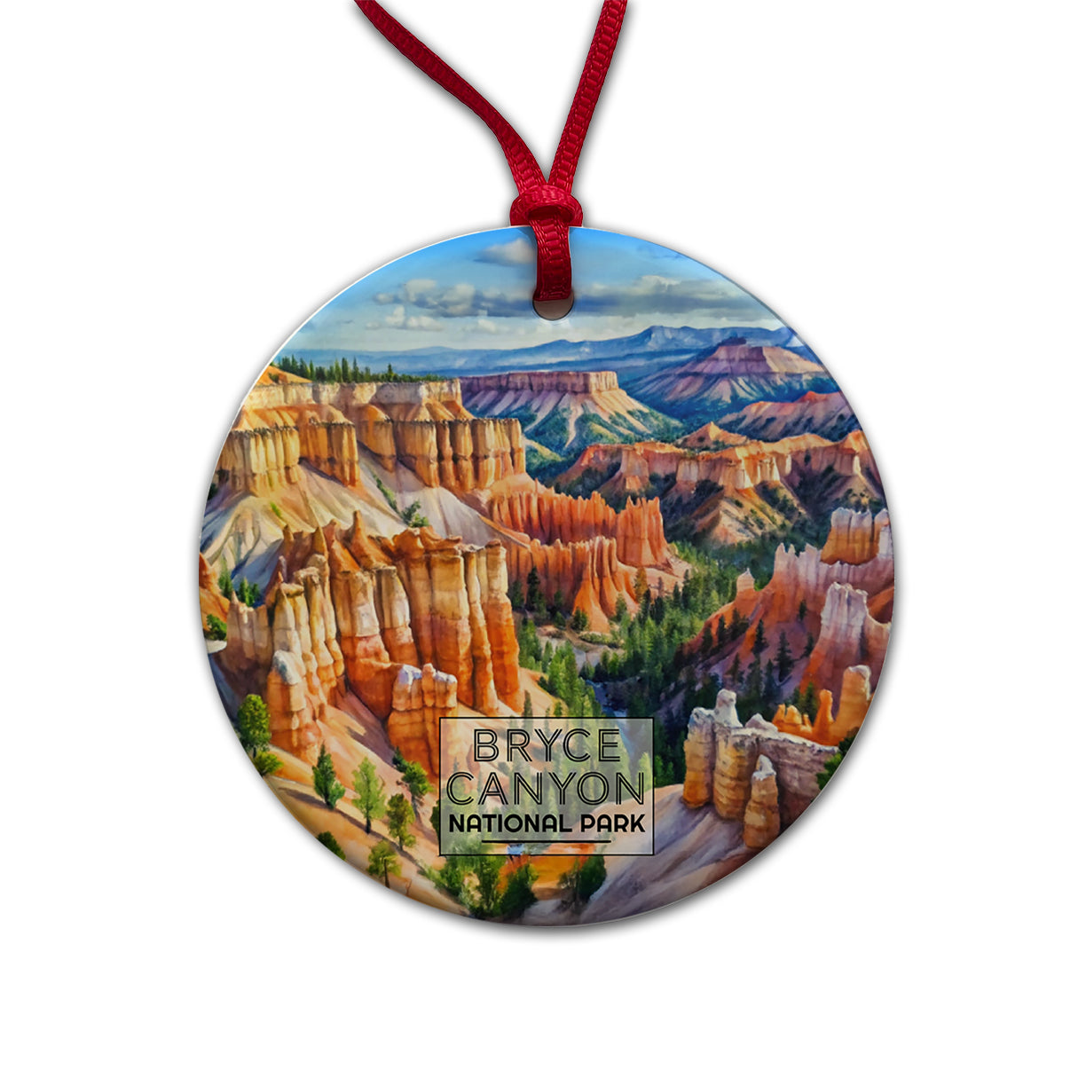 Bryce Canyon National Park Utah Watercolor Round Ceramic Holiday Christmas Tree Ornament