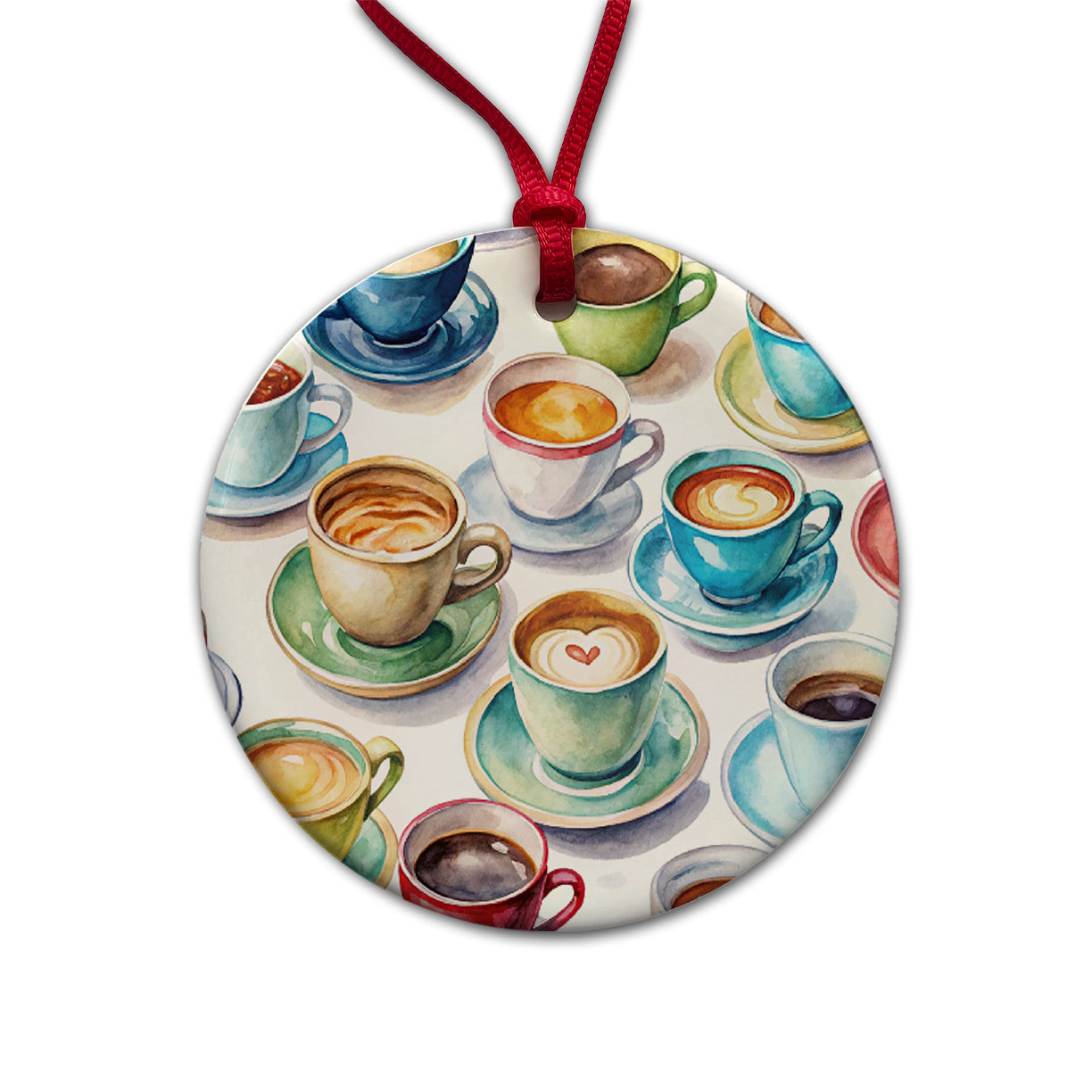 Bunch Of Coffee Cups Round Ceramic Holiday Christmas Tree Ornament