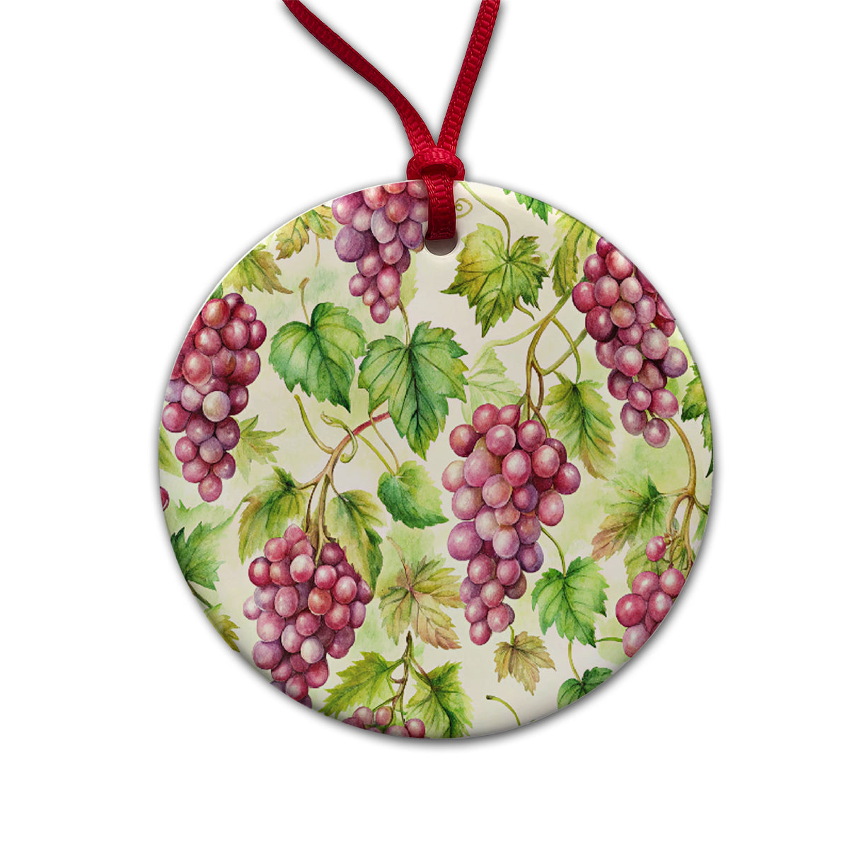 Bunches Of Purple Grapes Round Ceramic Holiday Christmas Tree Ornament