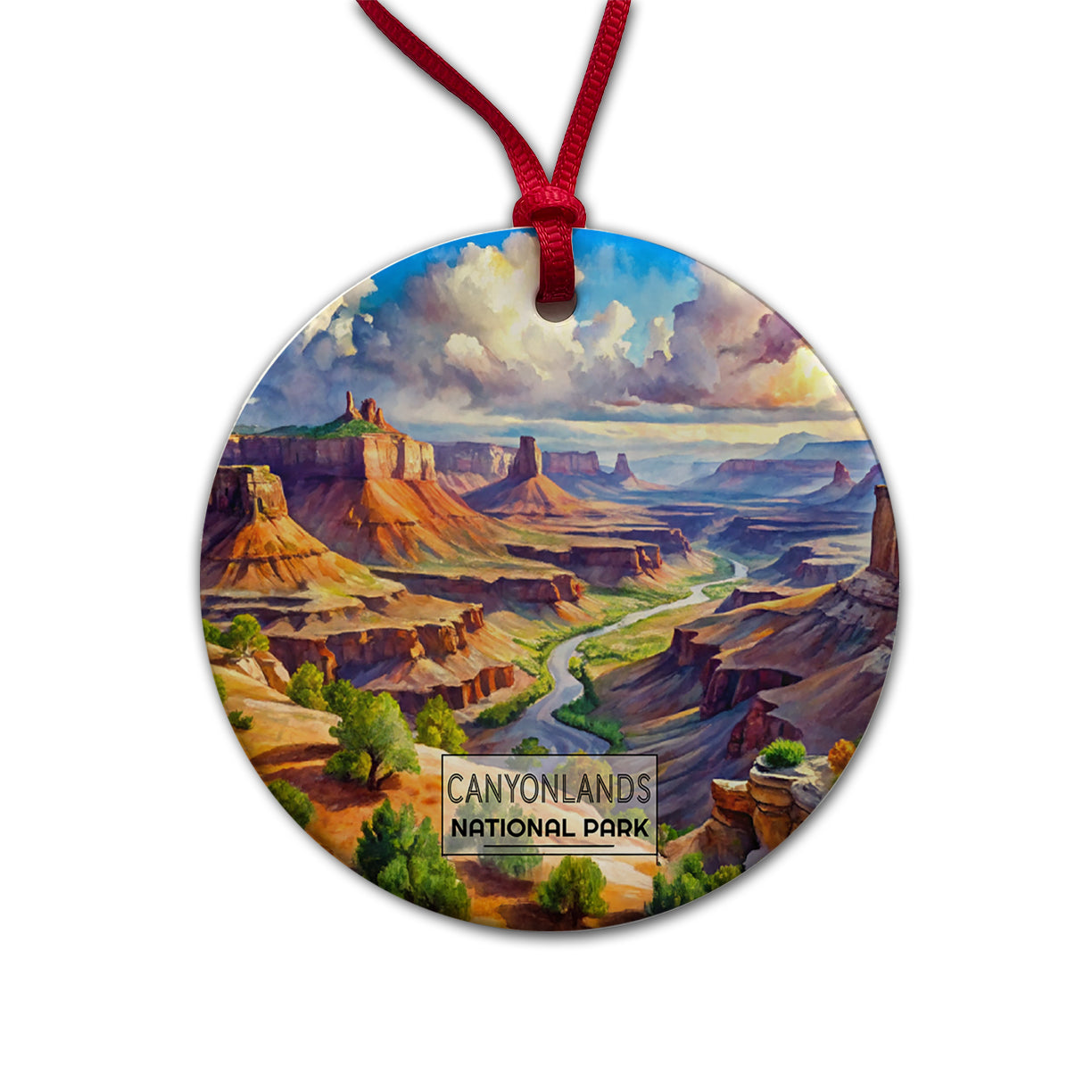 Canyonlands National Park Utah Watercolor Round Ceramic Holiday Christmas Tree Ornament