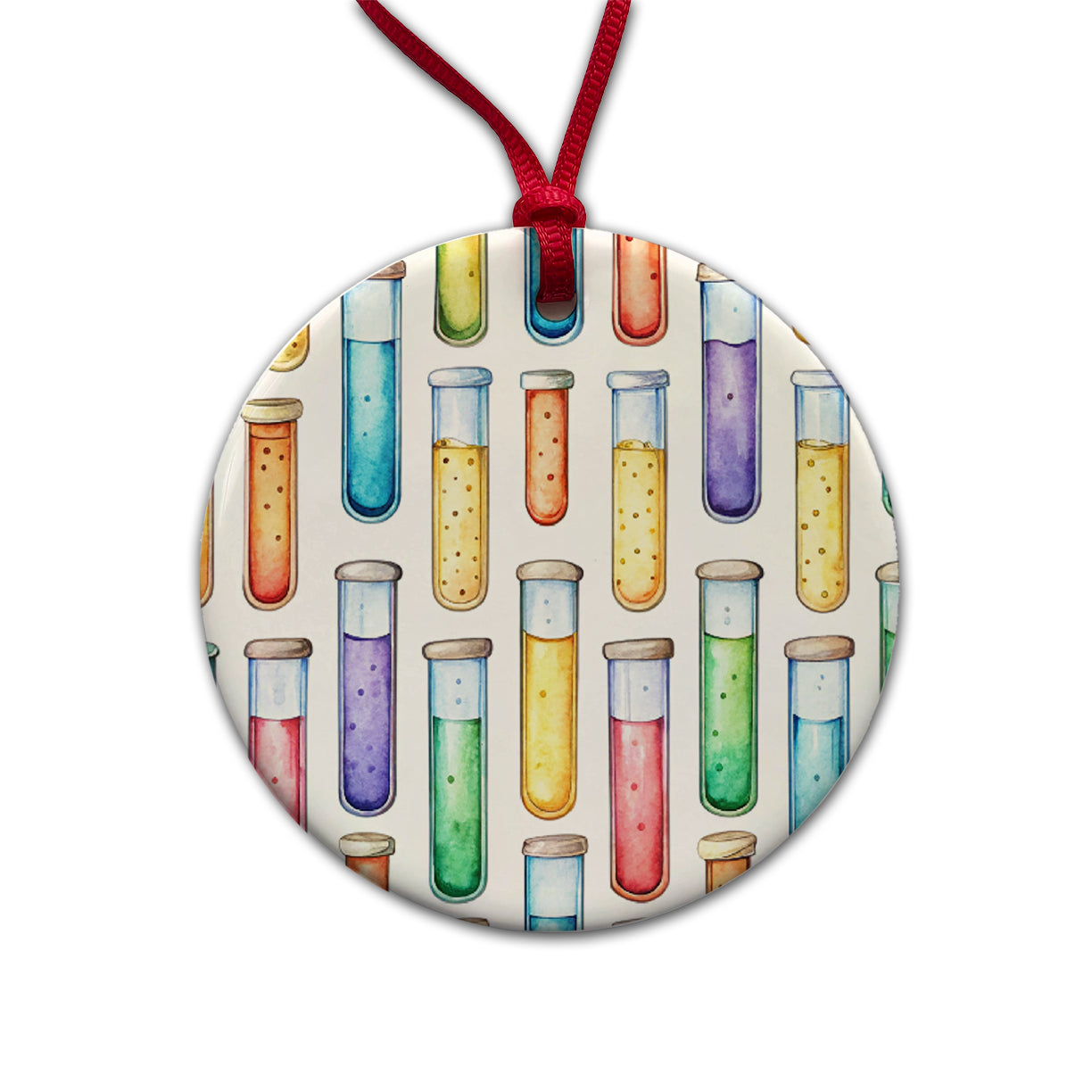 Cartoon Test Tubes Science Teacher Scientist Round Ceramic Holiday Christmas Tree Ornament
