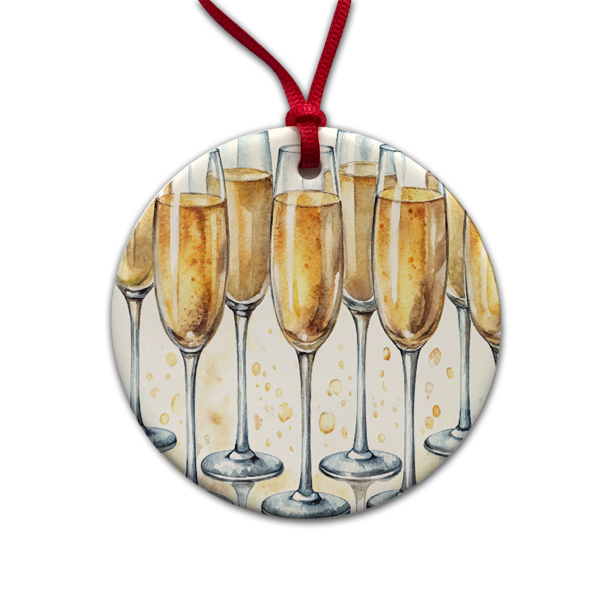 Champagne Glasses Round Ceramic Holiday Christmas Tree Ornament