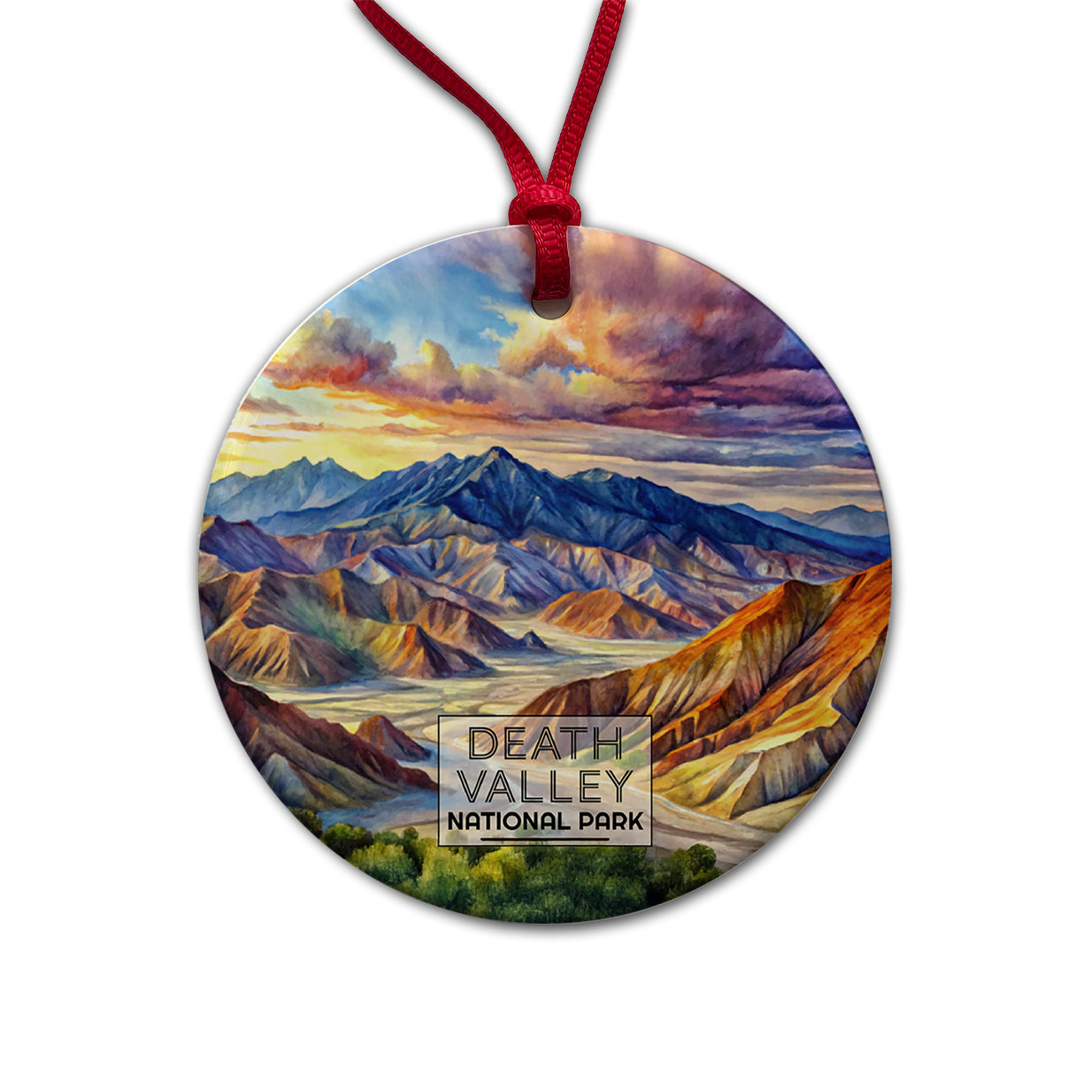 Death Valley National Park California Nevada Watercolor Round Ceramic Holiday Christmas Tree Ornament