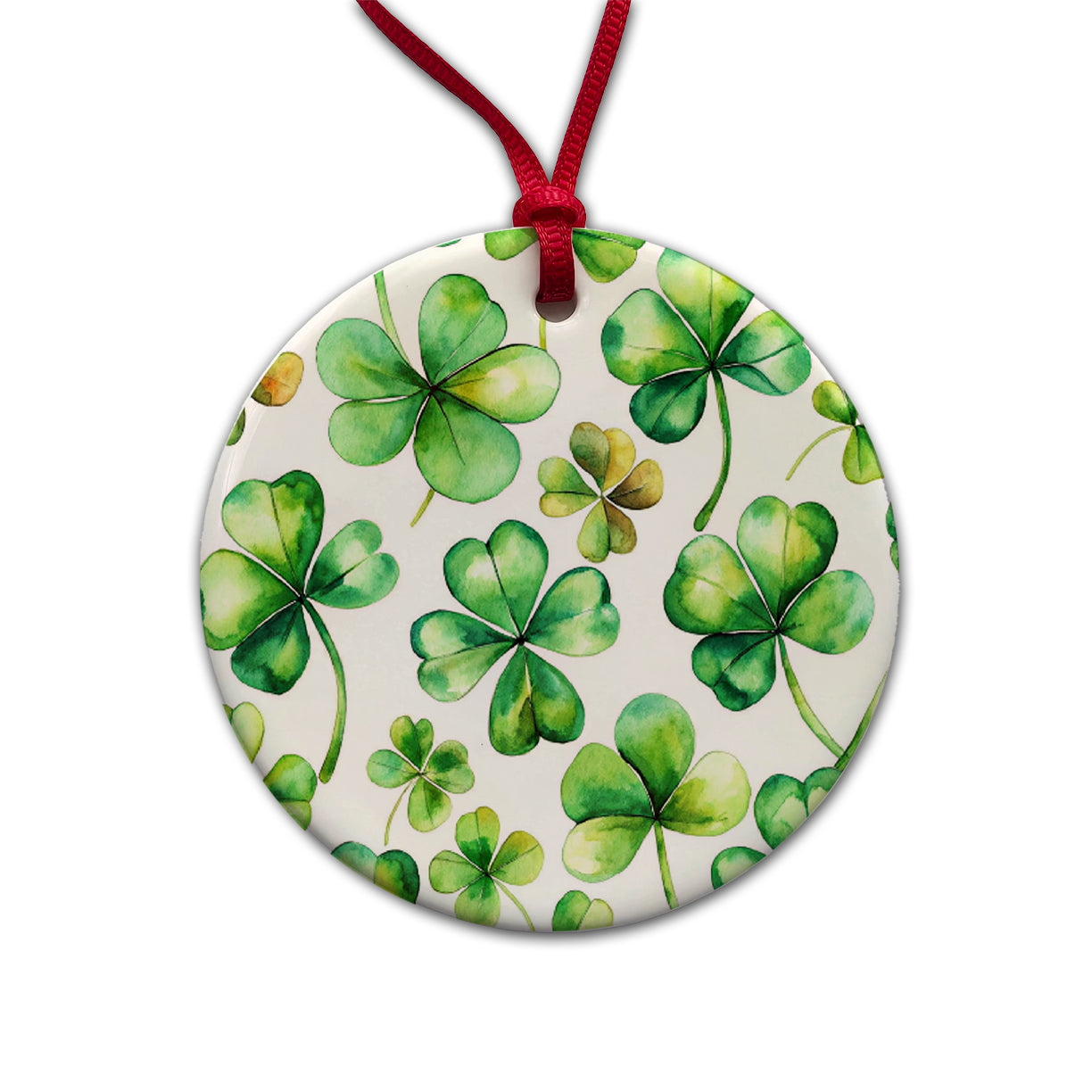 Four Leaf Clovers Ireland St. Patrick's Day Round Ceramic Holiday Christmas Tree Ornament