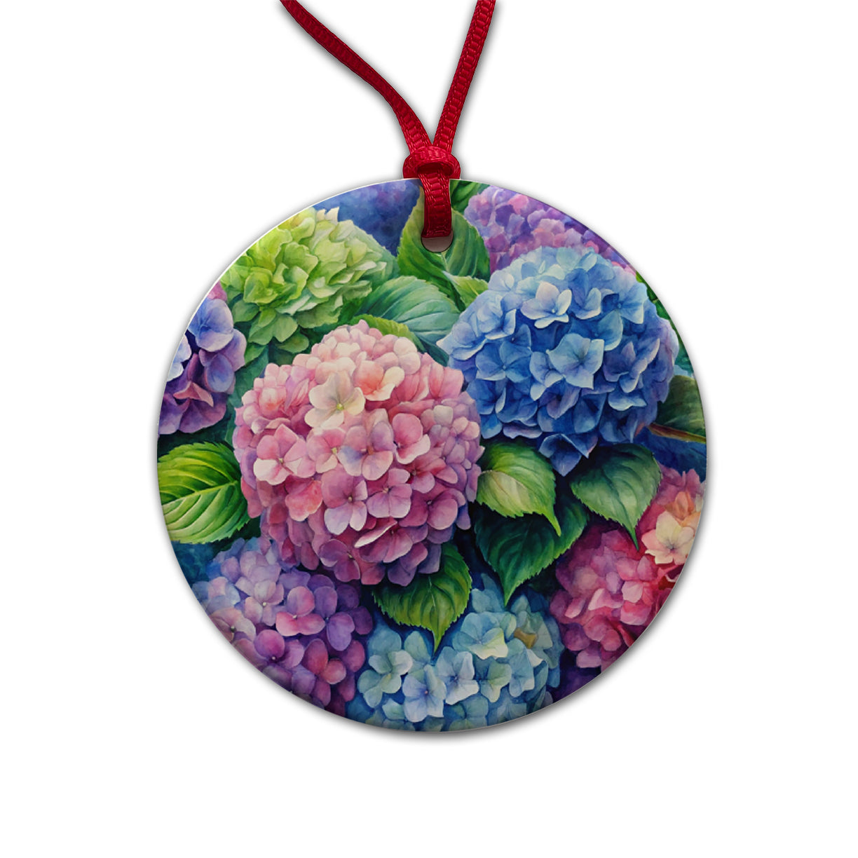Hydrangeas Colorful Flowers Beautiful Round Ceramic Holiday Christmas Tree Ornament