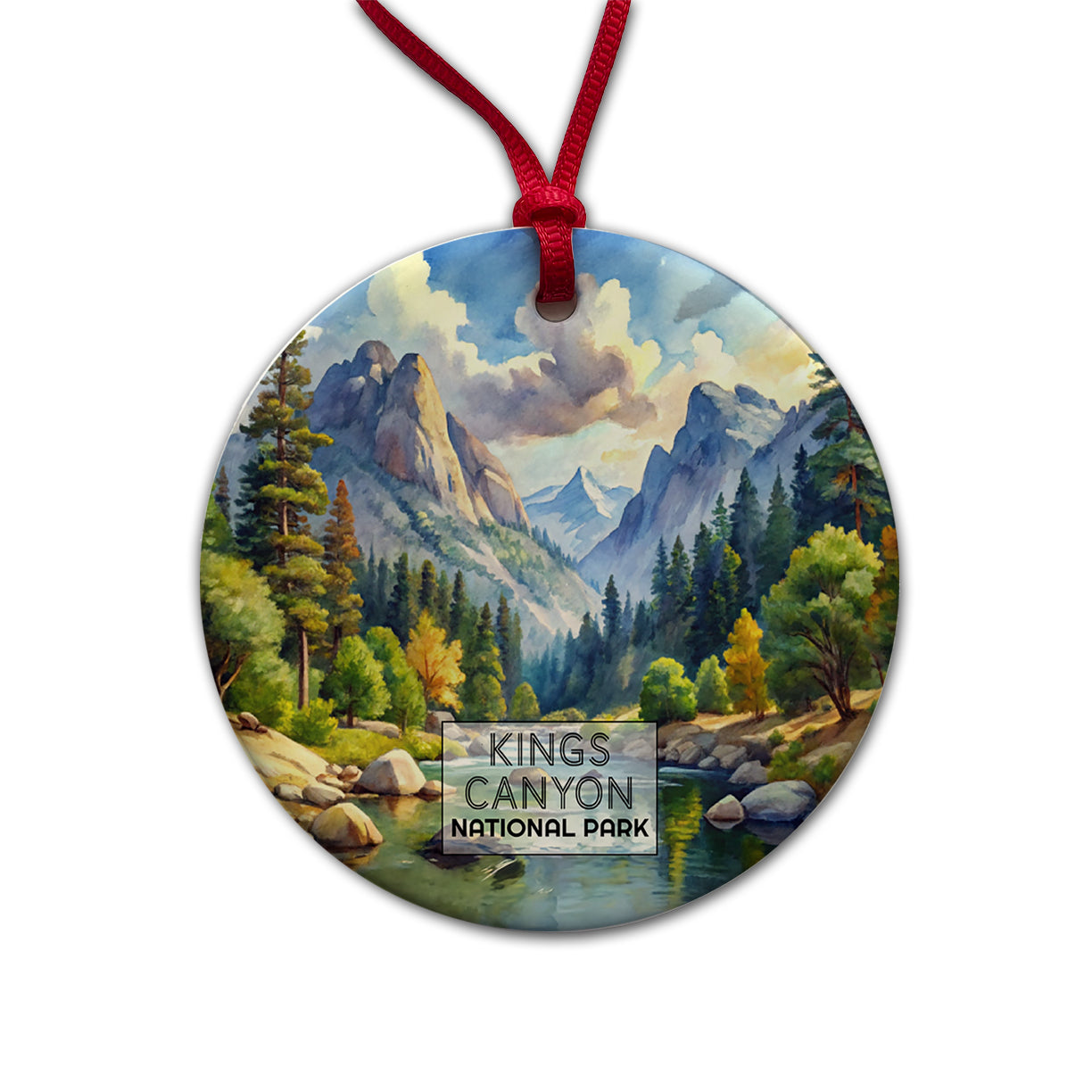 Kings Canyon National Park California Watercolor Round Ceramic Holiday Christmas Tree Ornament