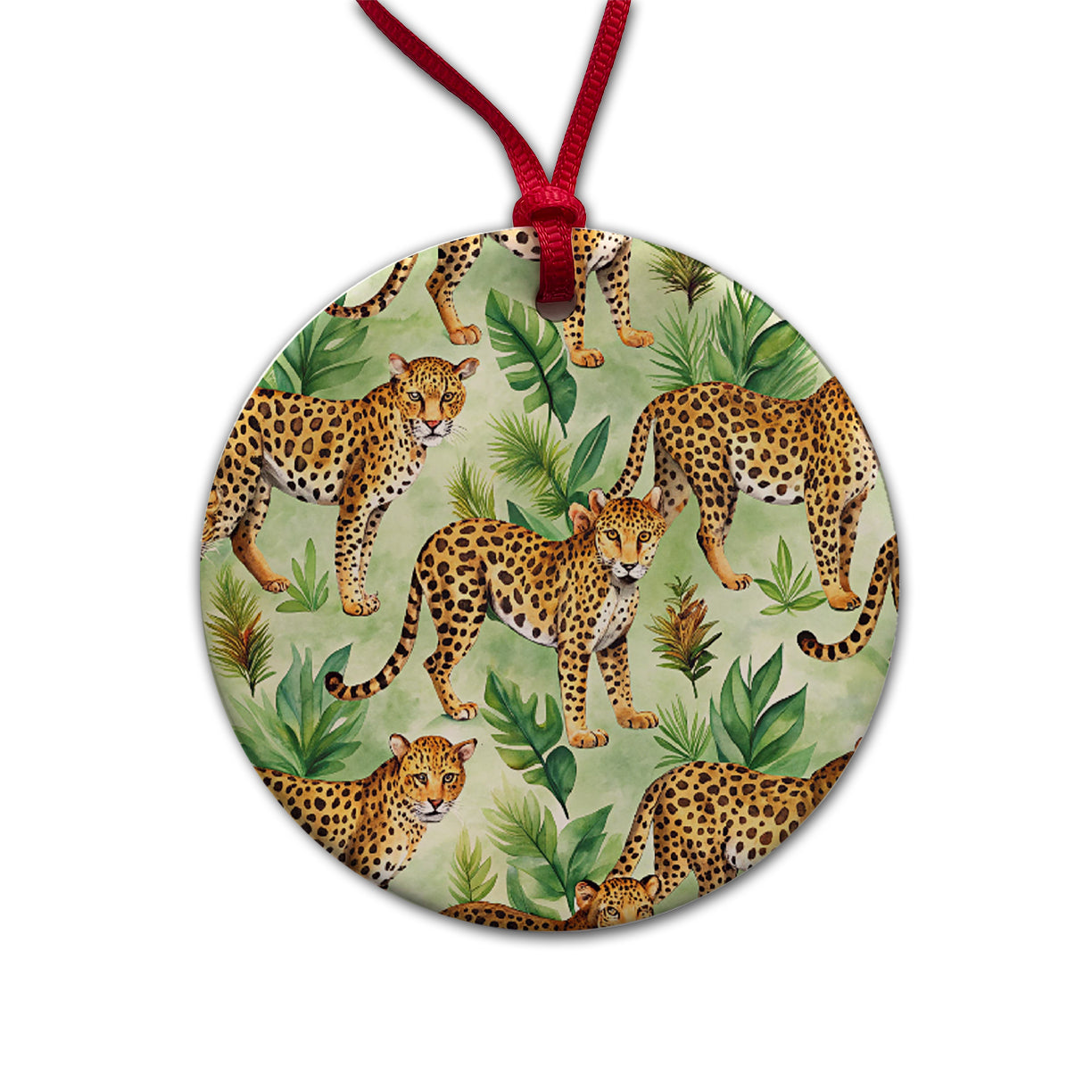 Lots Of Leopards Round Ceramic Holiday Christmas Tree Ornament