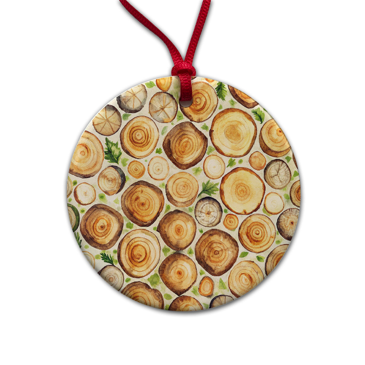 Lots Of Logs Round Ceramic Holiday Christmas Tree Ornament