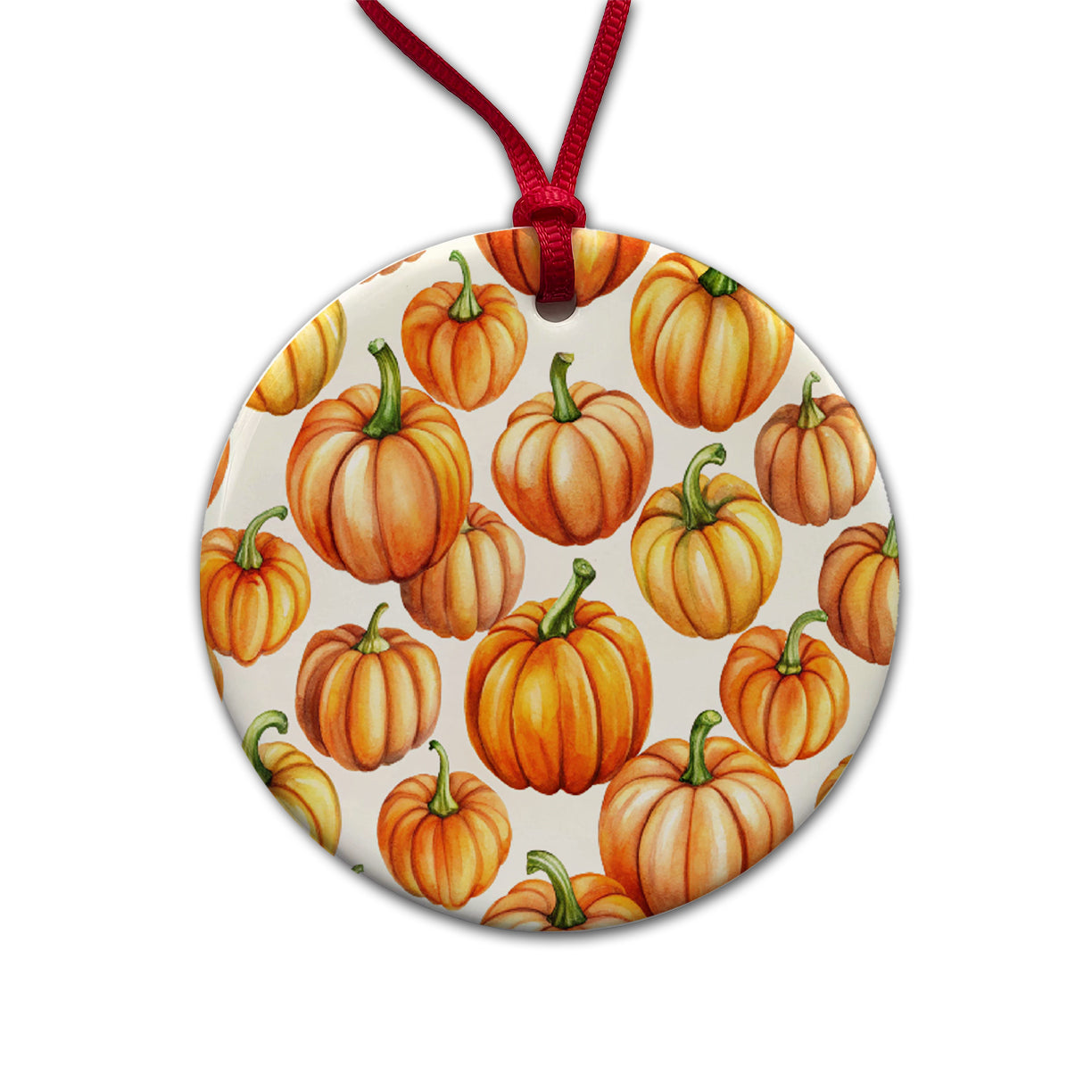 Lots Of Orange Pumpkins Fall Autumn Halloween Round Ceramic Holiday Christmas Tree Ornament