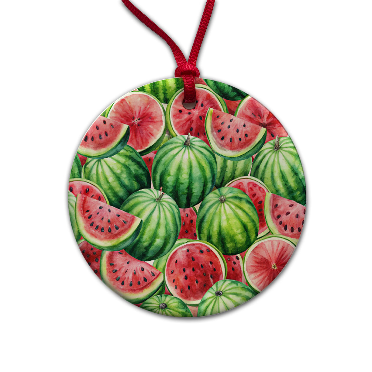 Lots Of Watermelons Round Ceramic Holiday Christmas Tree Ornament