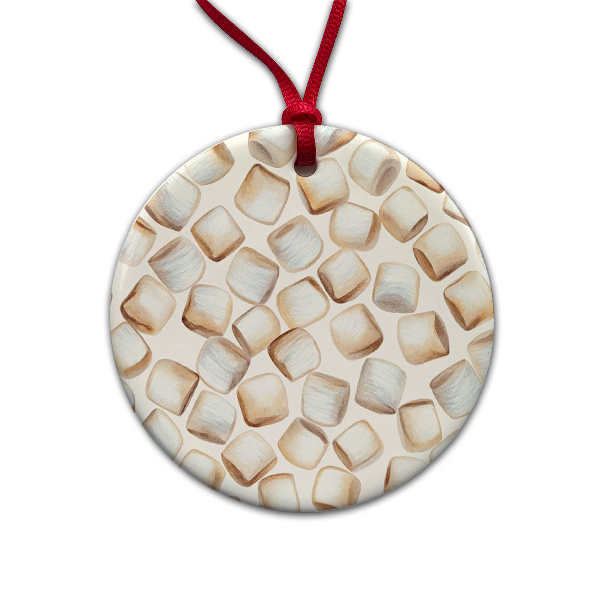 Lots Of White Marshmallows Round Ceramic Holiday Christmas Tree Ornament