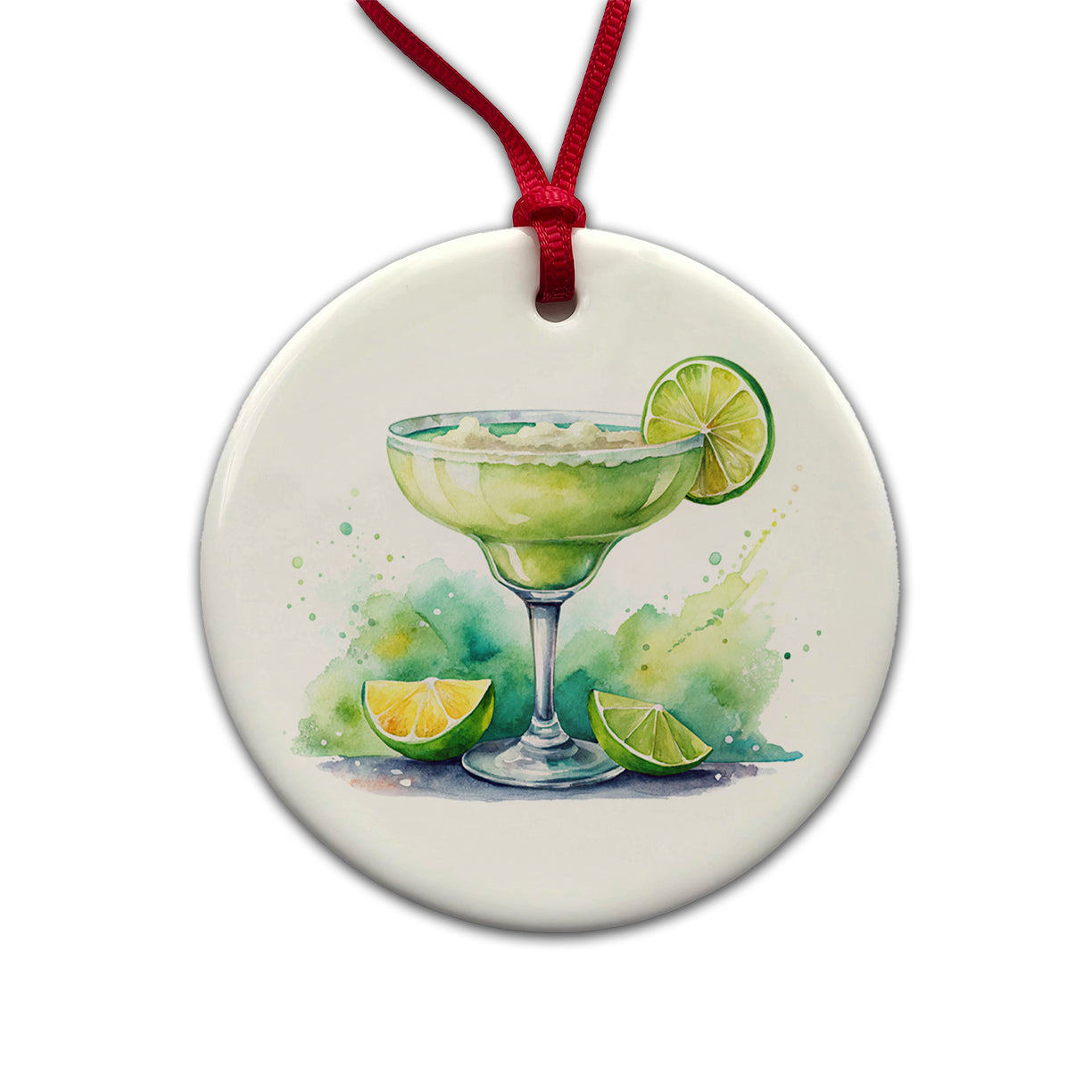 Margarita Green Drink Alcohol Round Ceramic Holiday Christmas Tree Ornament